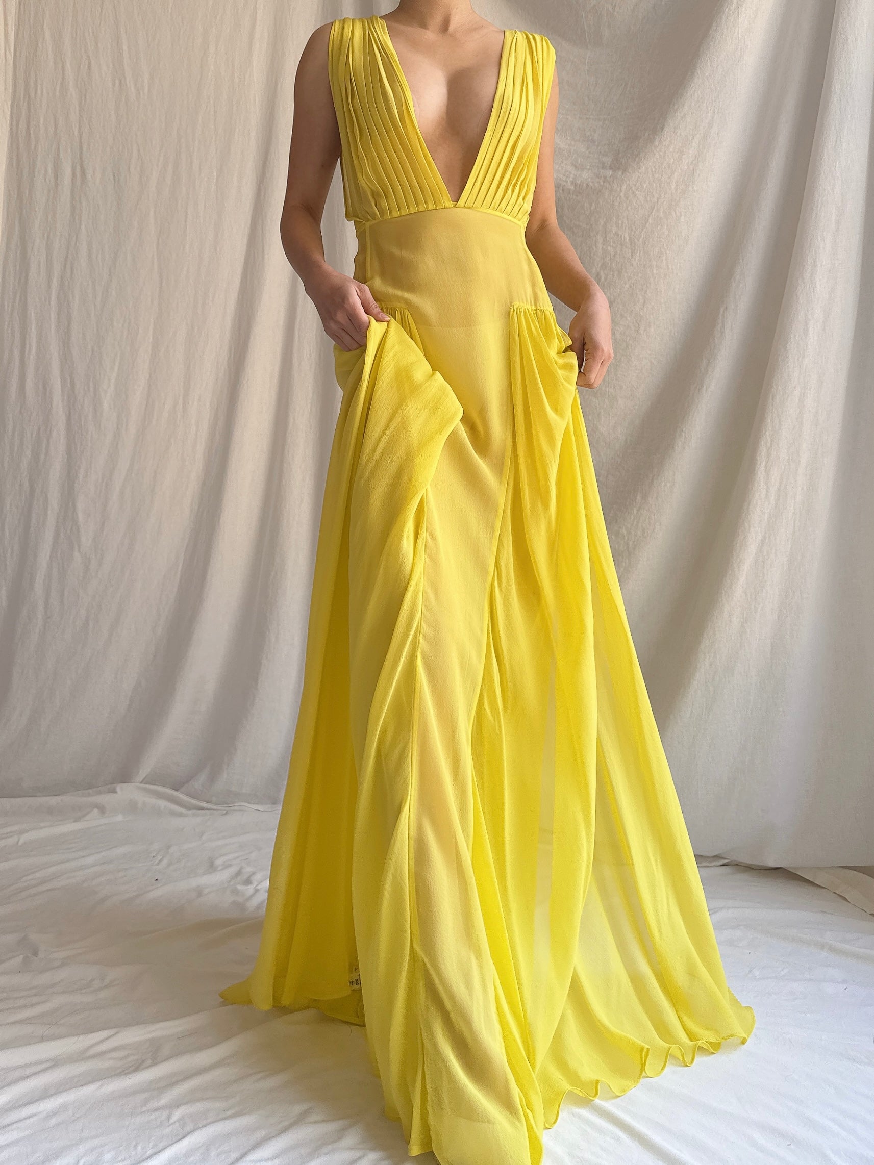 Vintage Sheer Silk Chiffon Gown - M