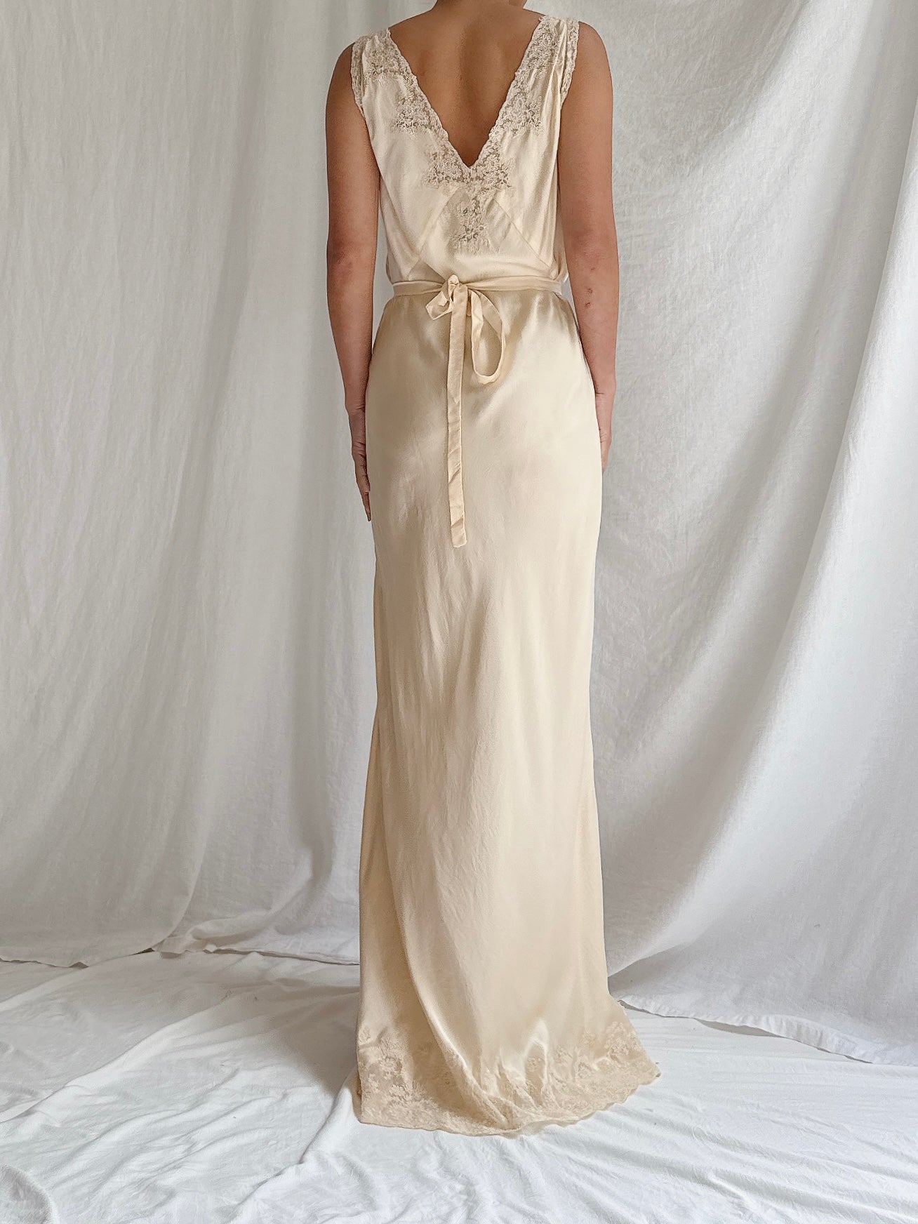 1930s Butter Silk Slip Gown - S