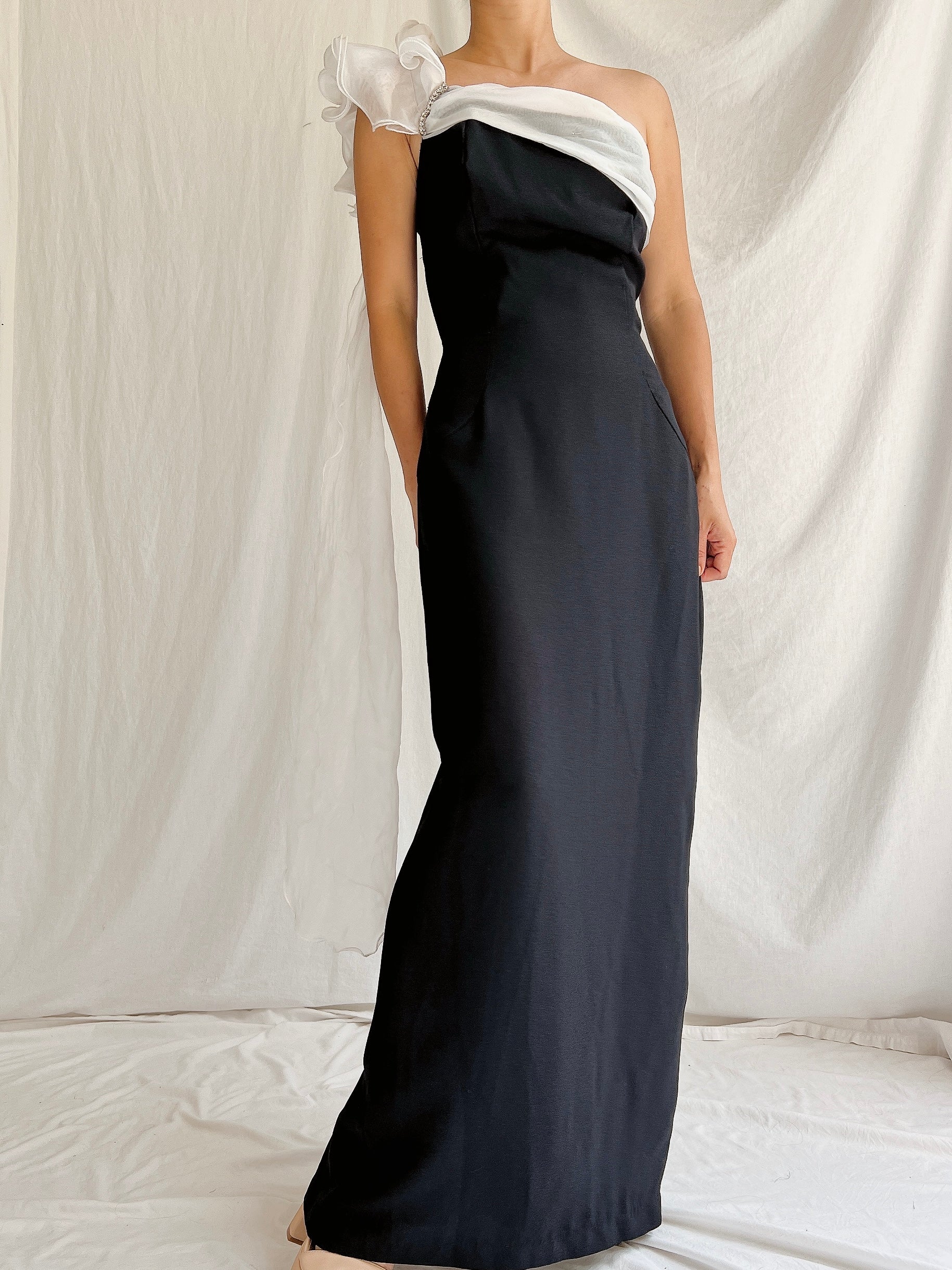 Vintage Rayon One Shoulder Gown - S