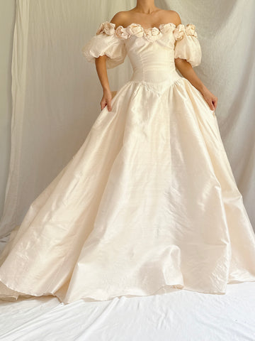 Vintage Silk Rosette Gown - XS
