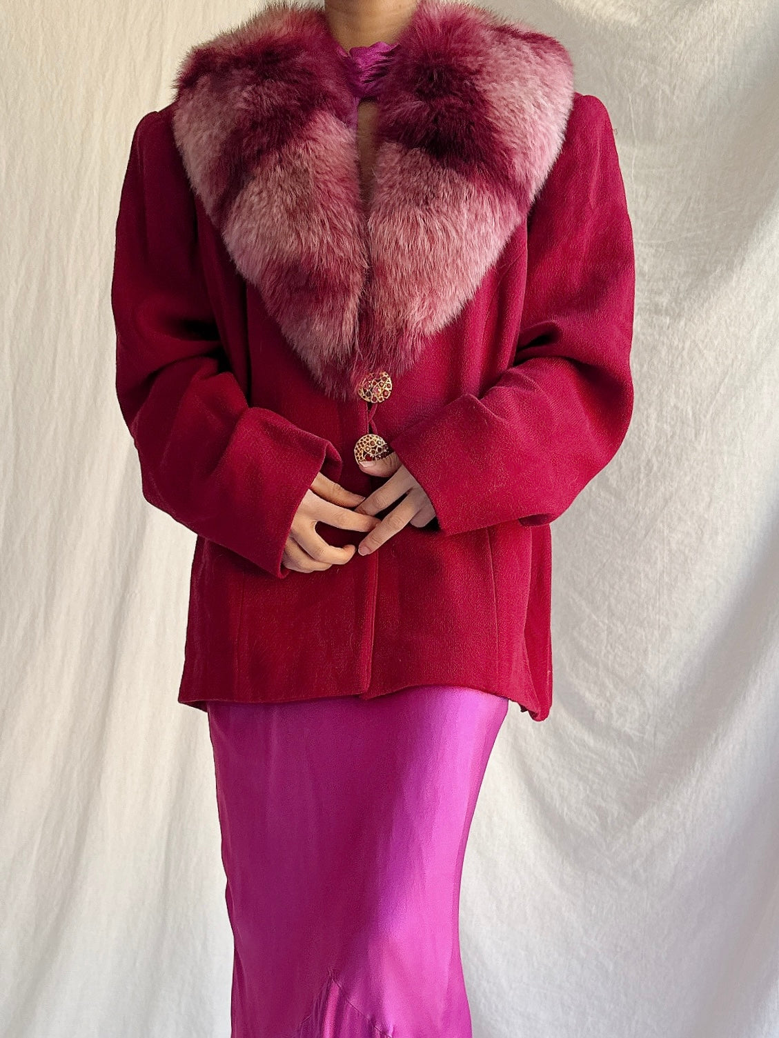 Vintage Paola Baccini Italian Wool and Fox Fur Coat - L/IT 52/US 18