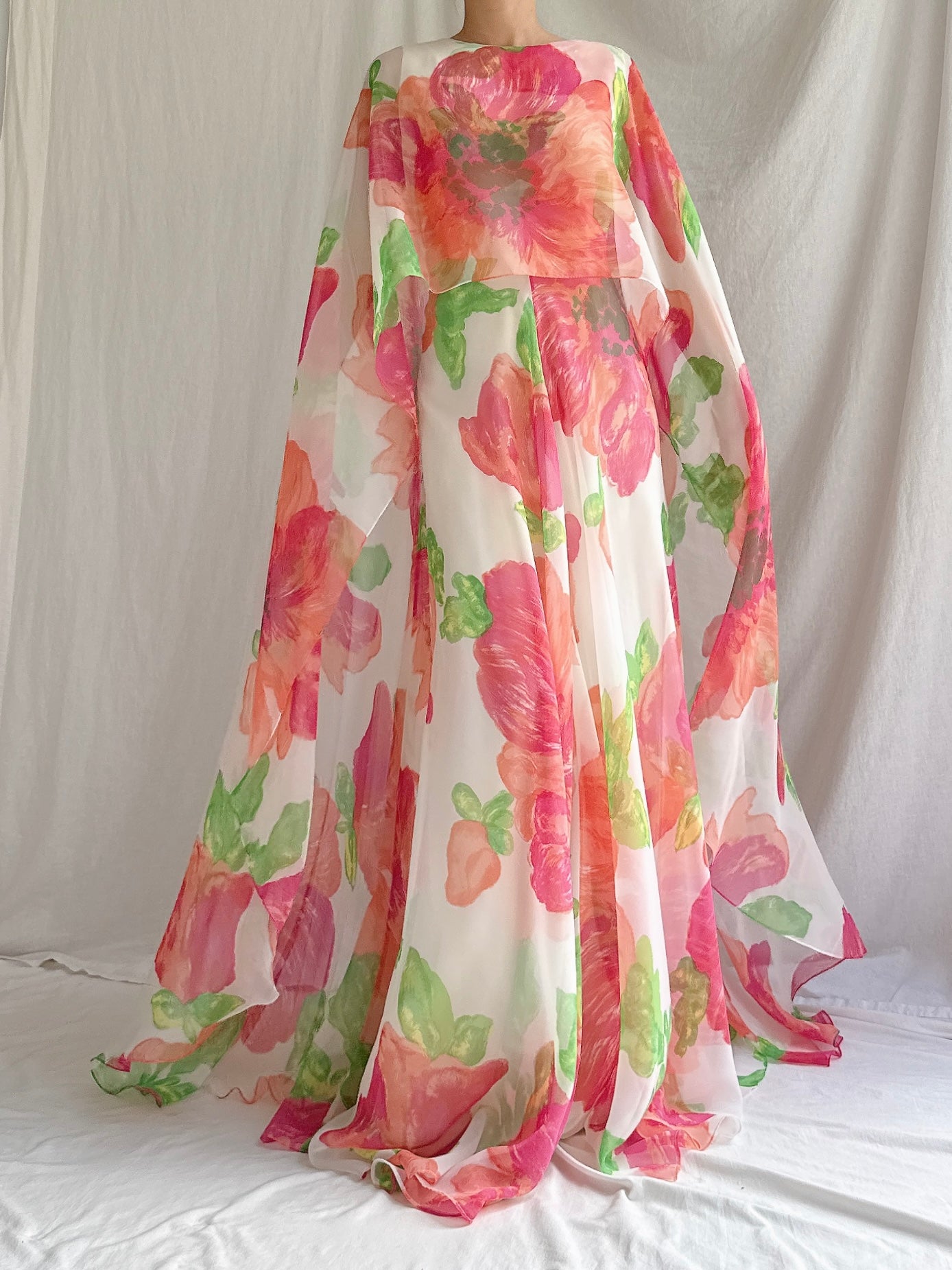 Vintage Chiffon Floral Caftan Dress - M