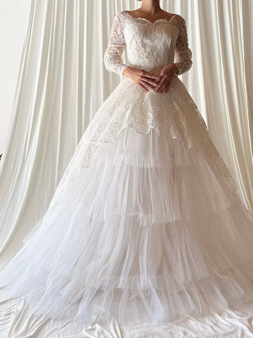1950s Tulle Lace Gown - 4/6