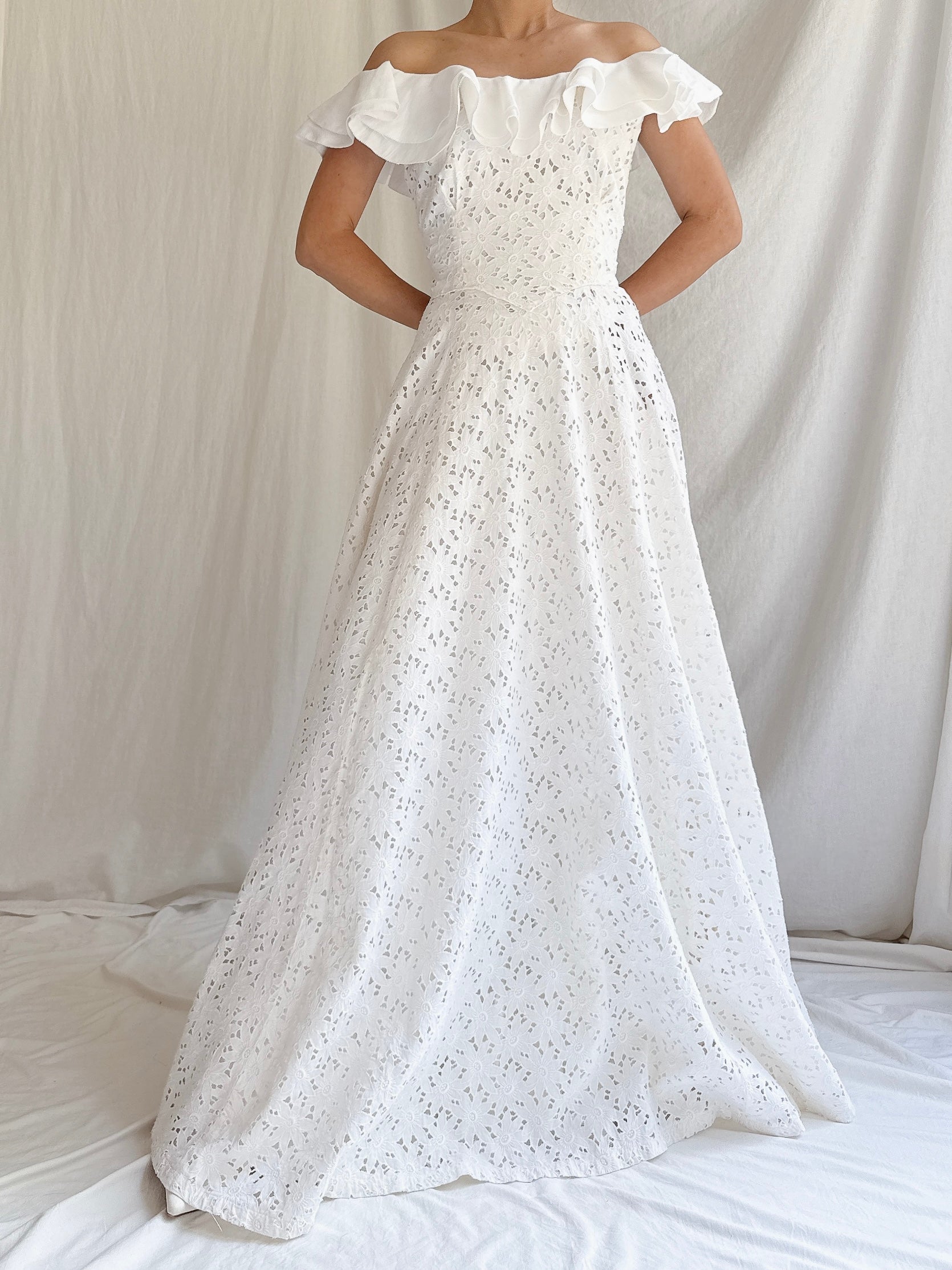 1930s Cutout Ruffle Cotton Dress - XS