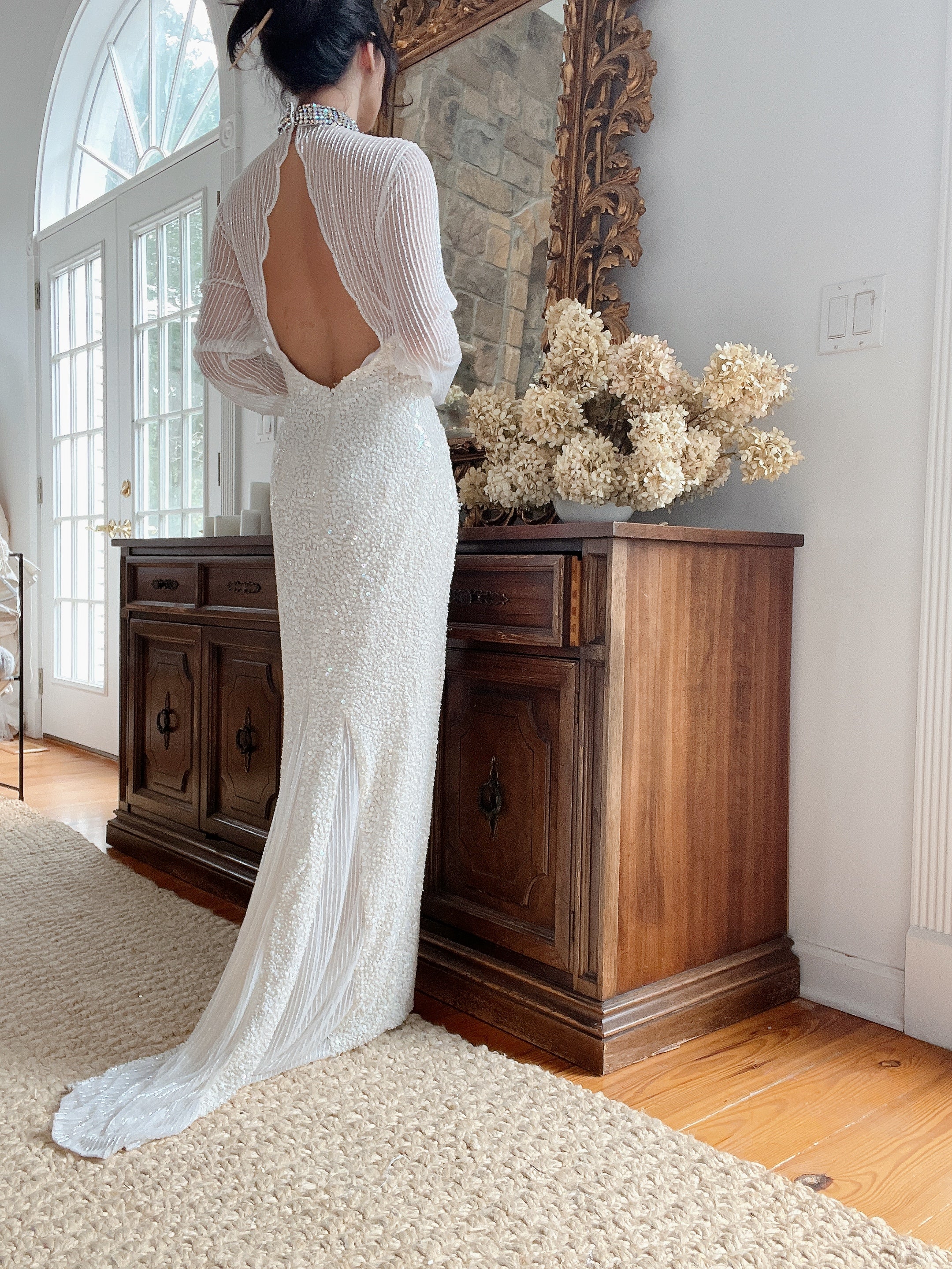 1990s Ivory Silk Beaded Dress - M