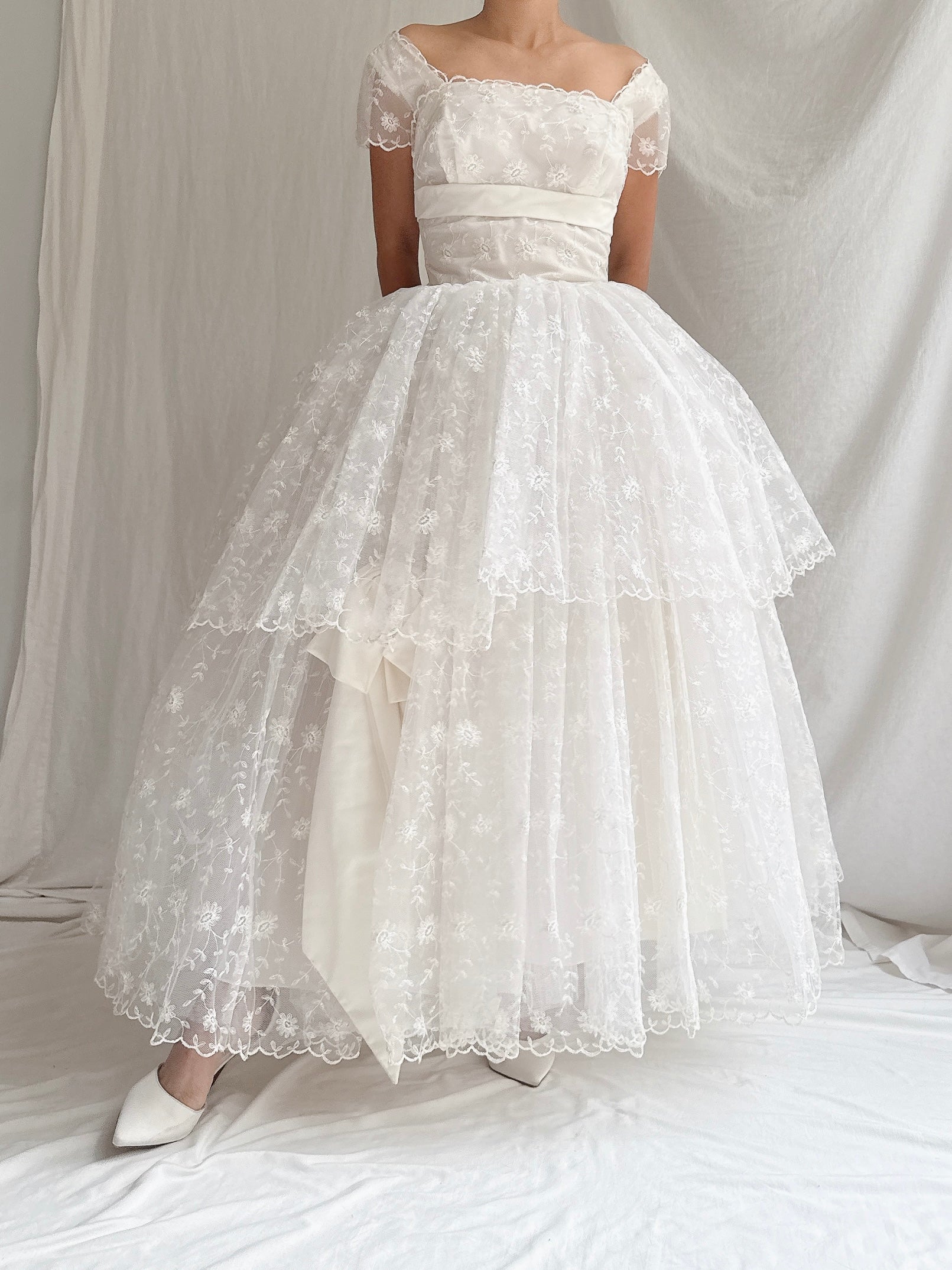 1950s Tulle Embroidered Dress - XS