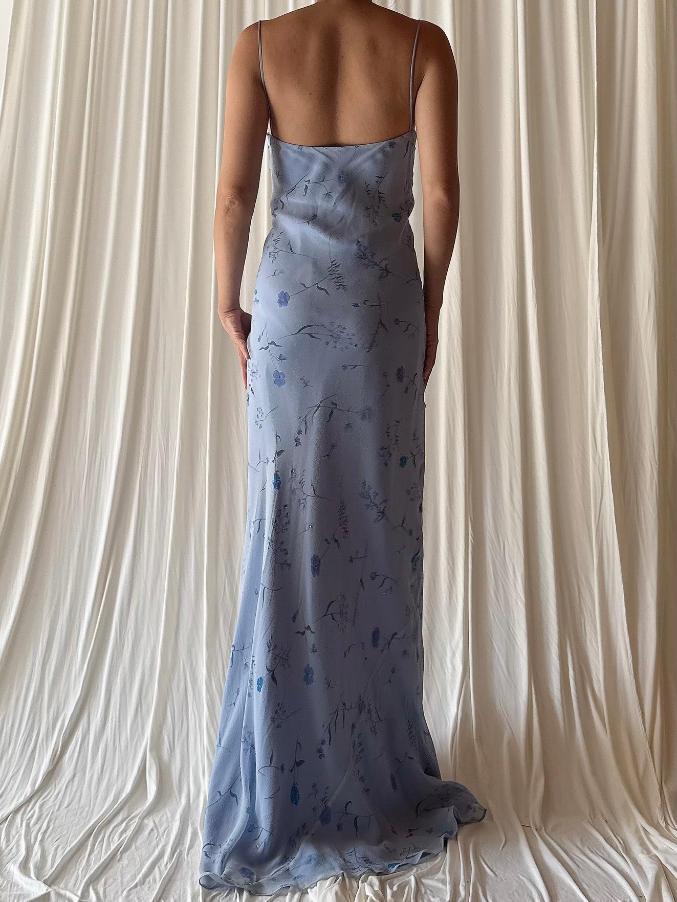 Vintage Blue Slip Bias Gown - L