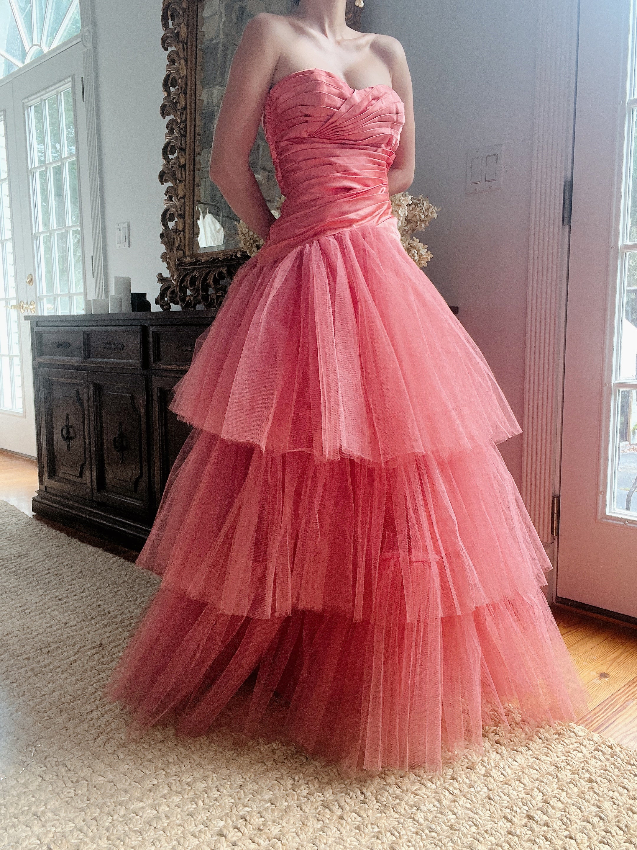 1950s Coral Tulle Dress - M