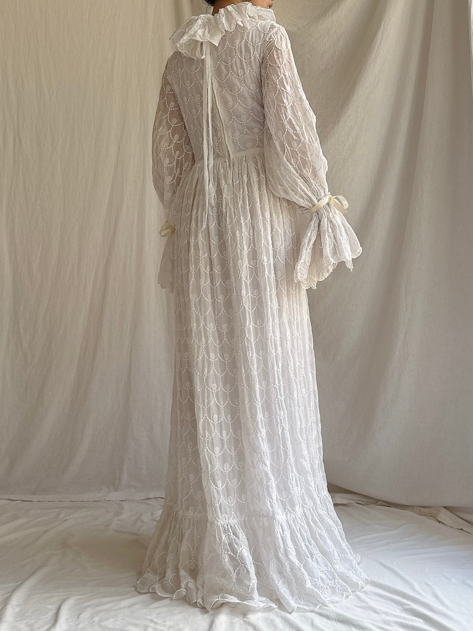 1960s Embroidered Organdy Gown - S