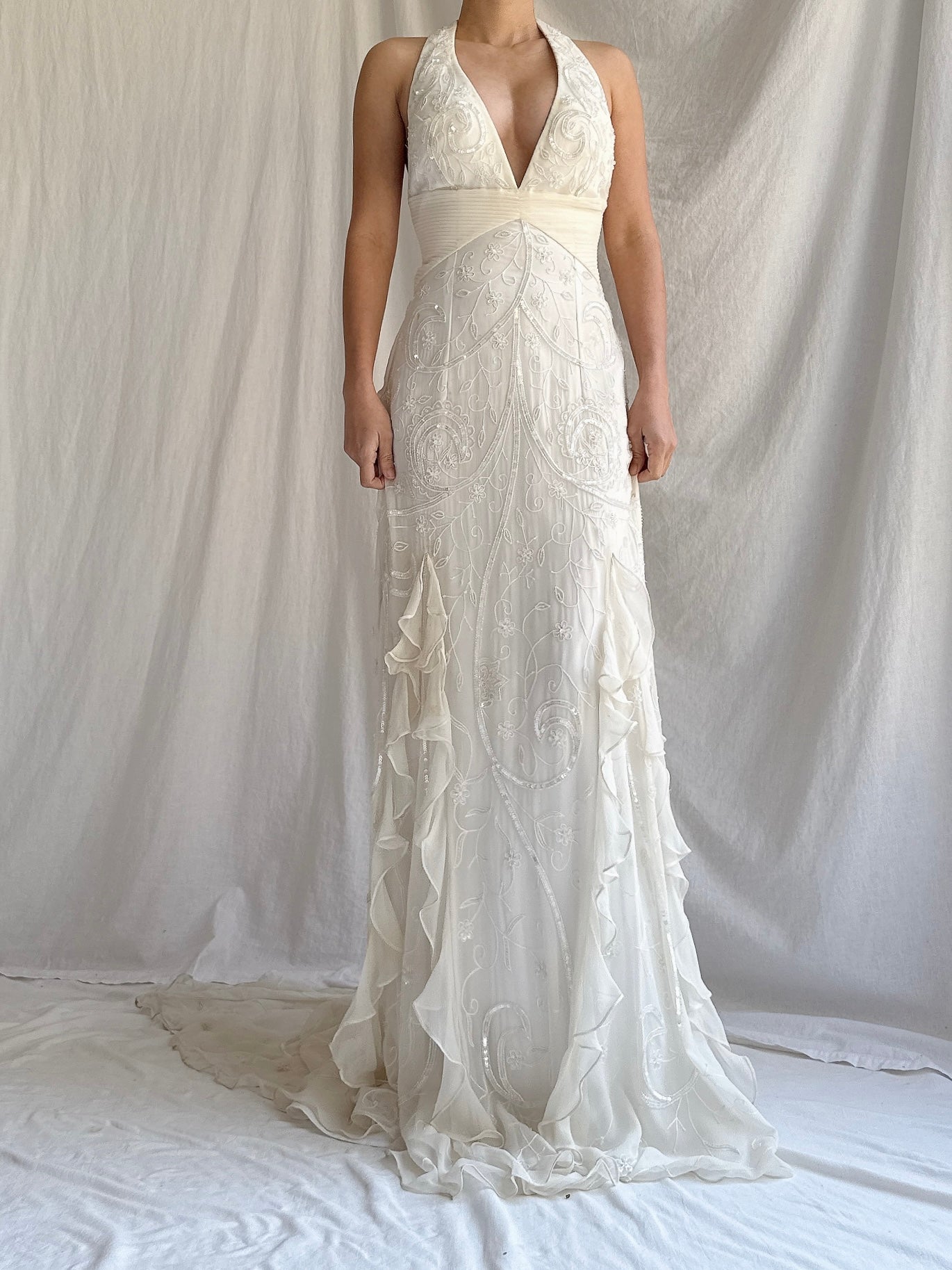 Vintage Silk Ruffle Gown - XS