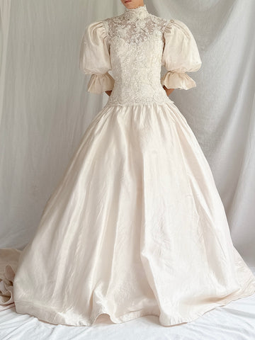 Vintage Puff Sleeve Silk Gown - S/4