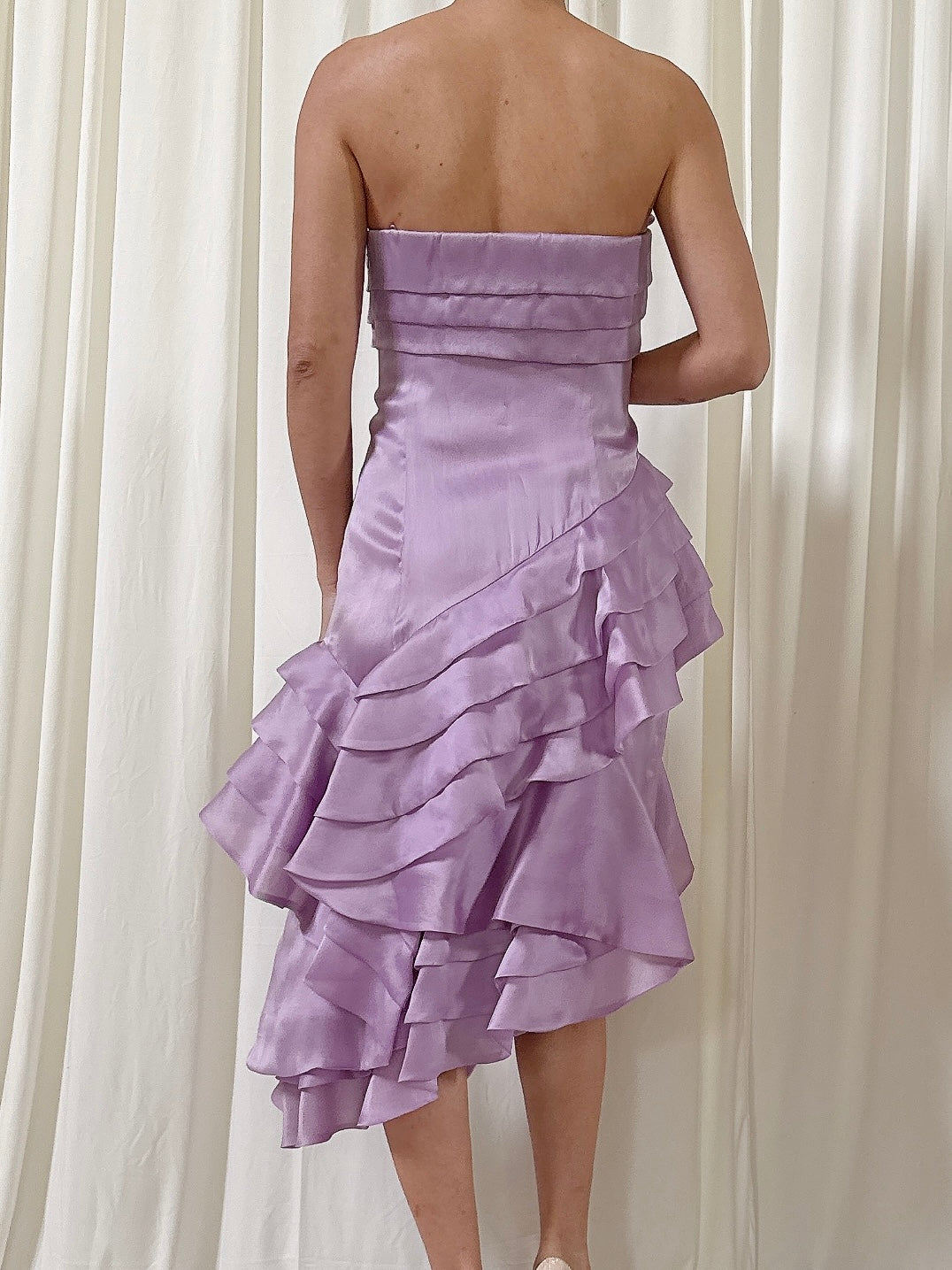 Vintage Short Silk Organza Lavender Dress - US 6