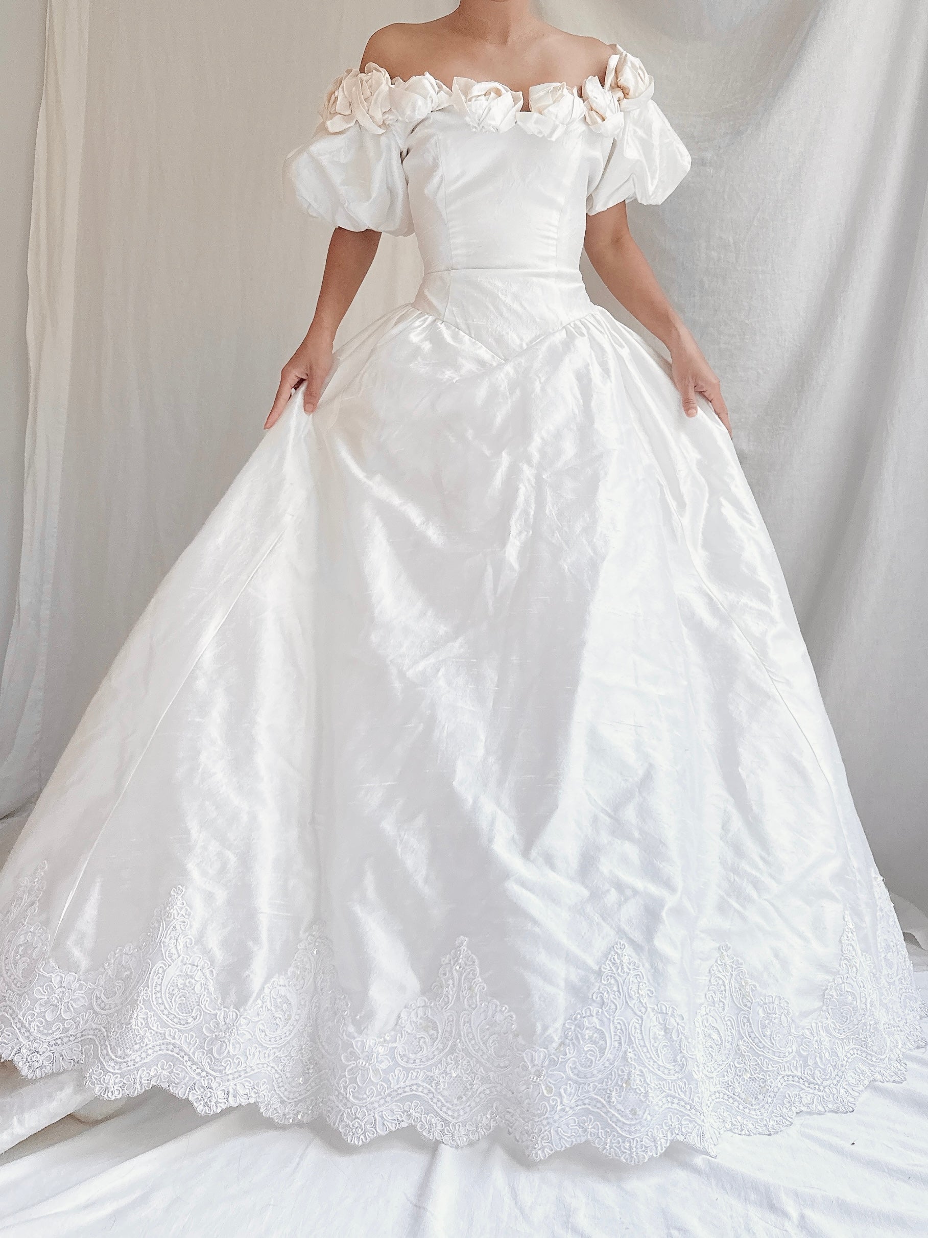 Vintage Raw Silk Off-the-Shoulder Gown - S