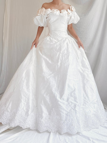 Vintage Raw Silk Off-the-Shoulder Gown - S