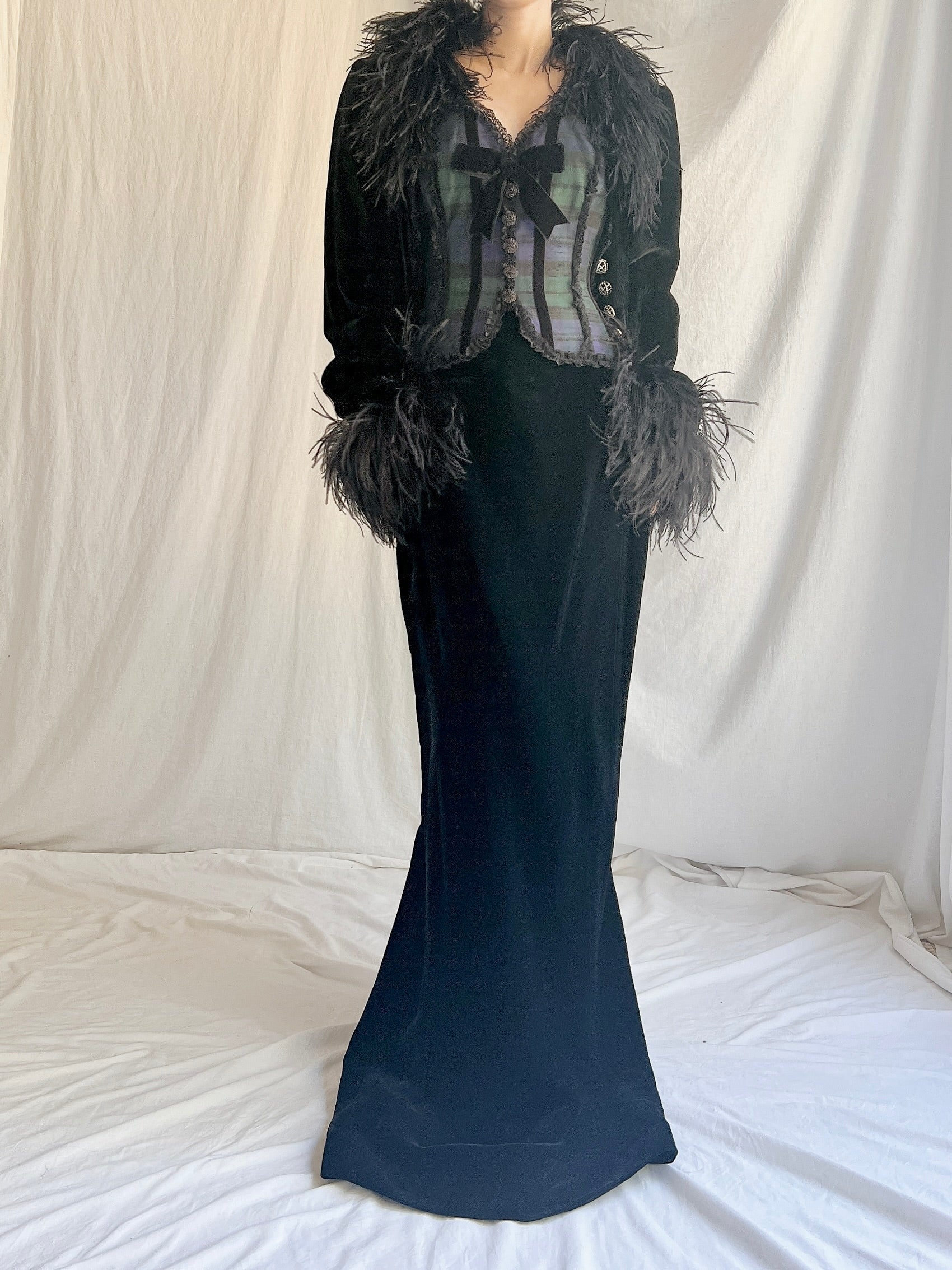 Vintage Ostrich Feather Velvet Jacket - M/L