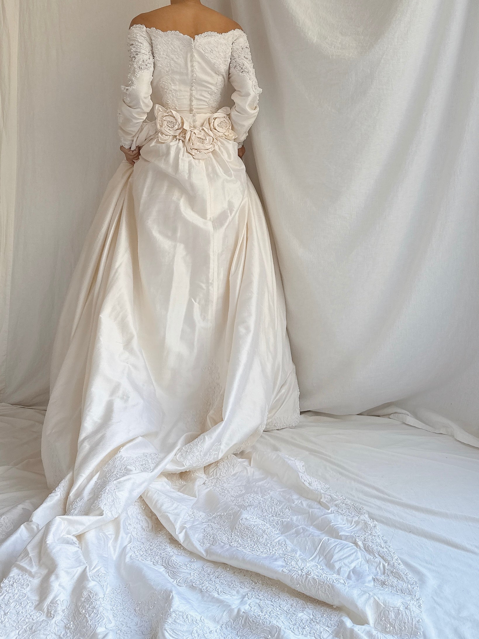 Vintage Long Sleeve Silk Gown - S