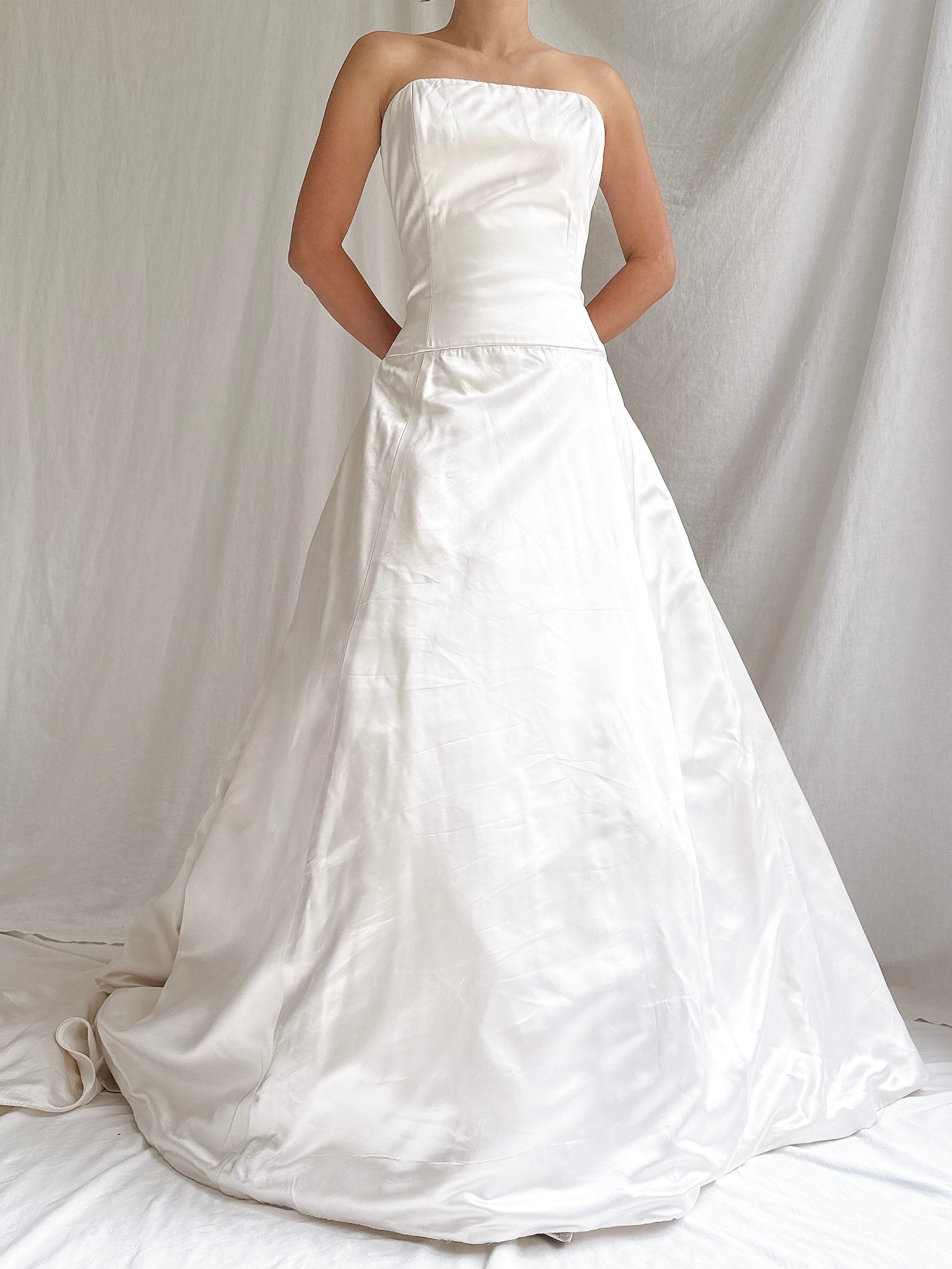 1990s Amsale Silk Strapless Gown - M/6