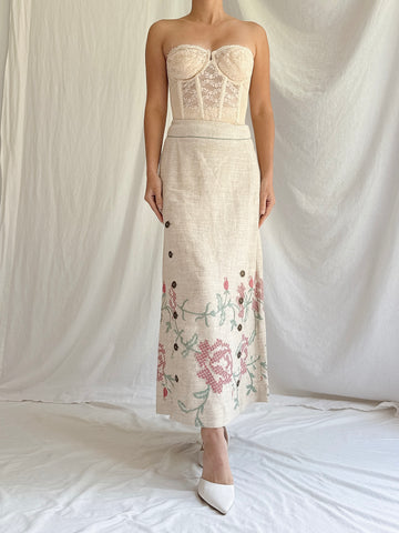 Vintage Cottonade Paris Linen Skirt - FR 38