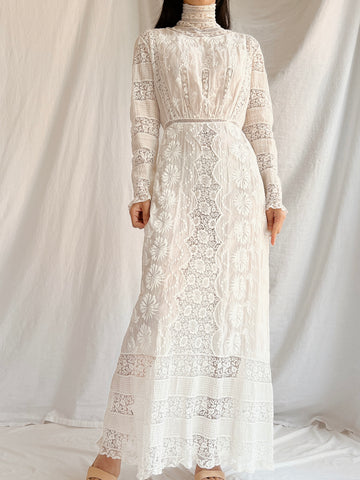 Antique Embroidered Lace Dress - XS