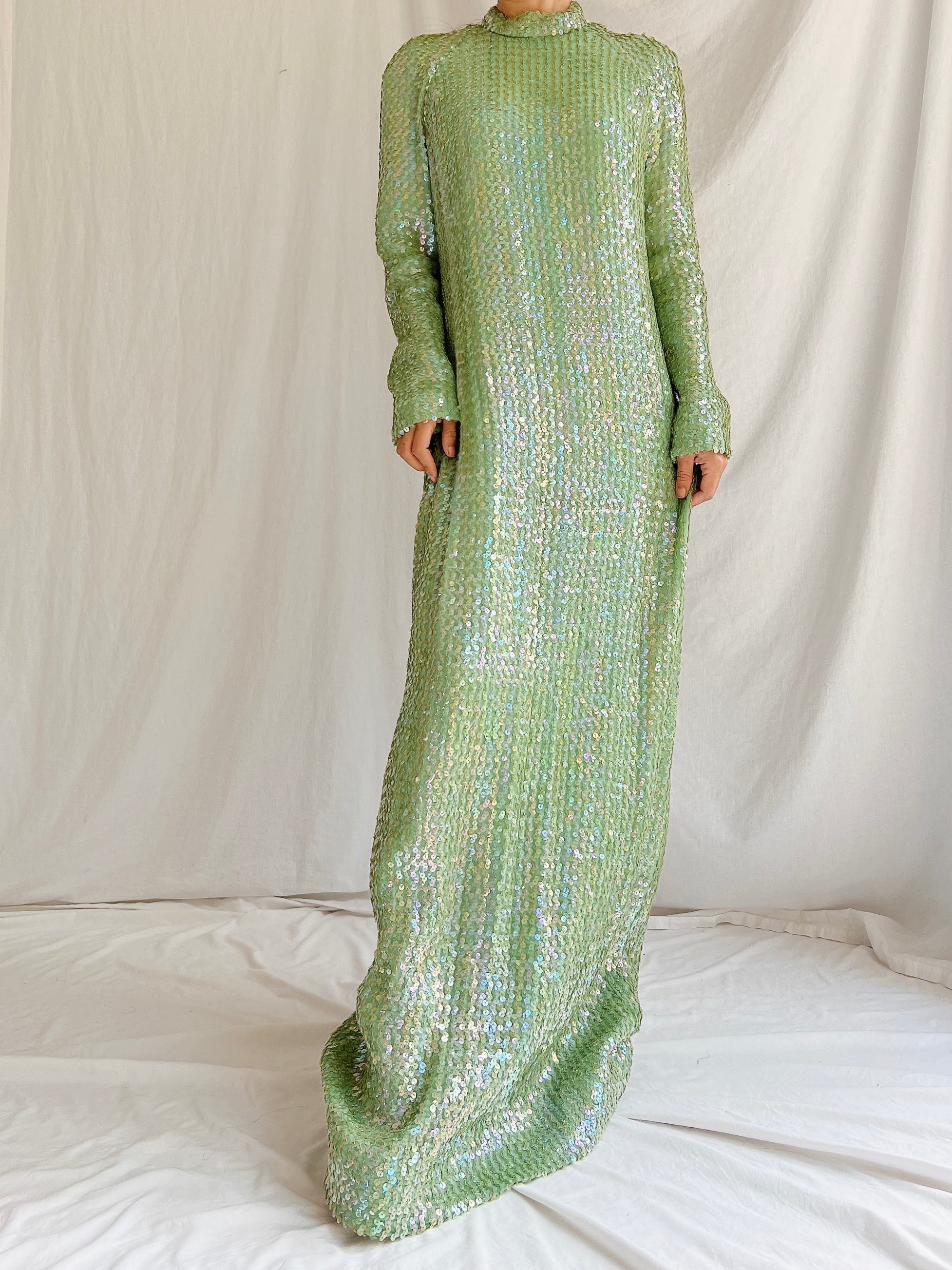 1960s Green Sequins Gown - M