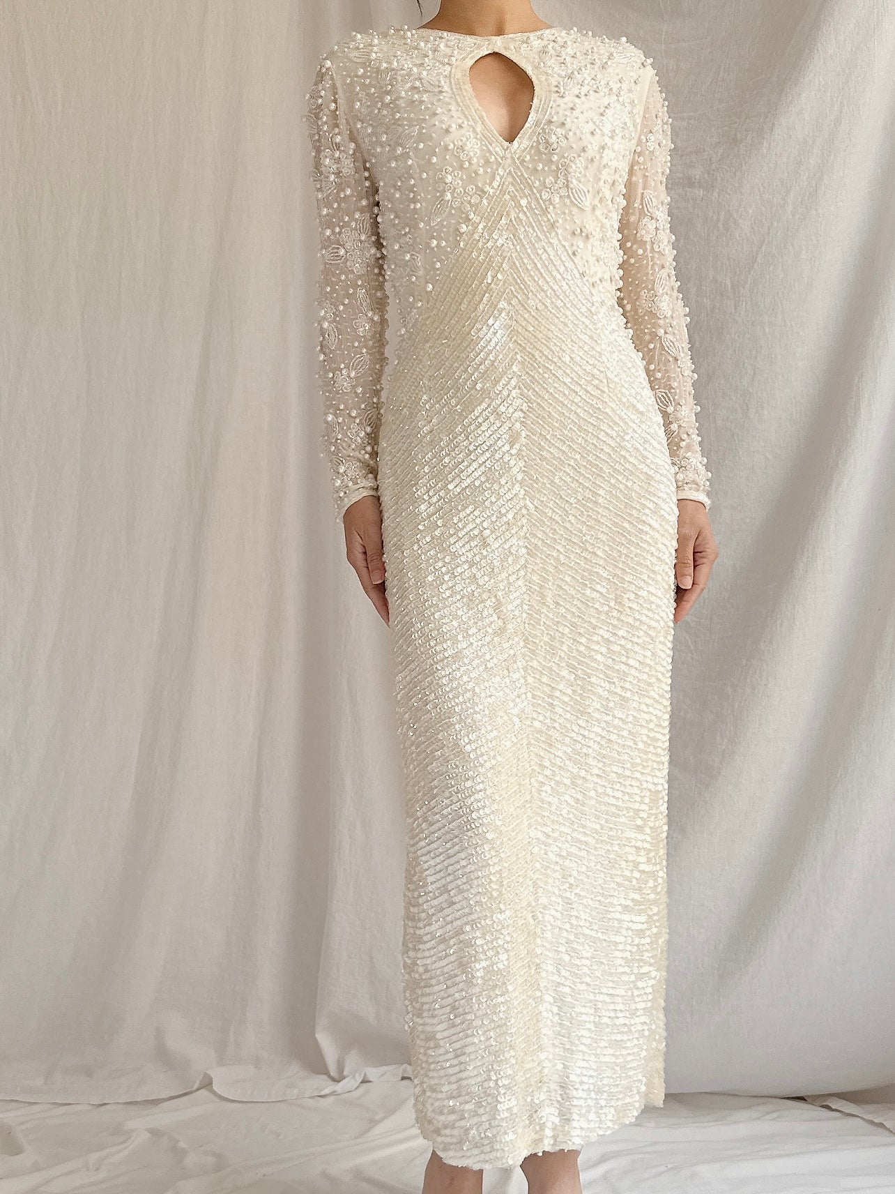 Vintage I. Magnin Silk Beaded Dress - S