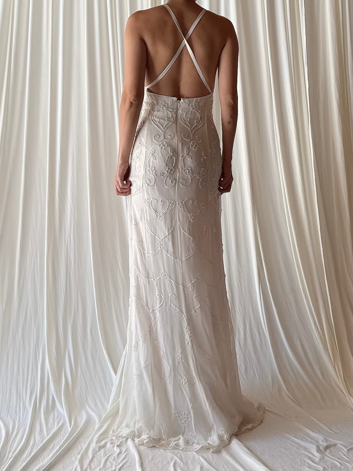 1990s Silk Chiffon Crewneck Gown - L
