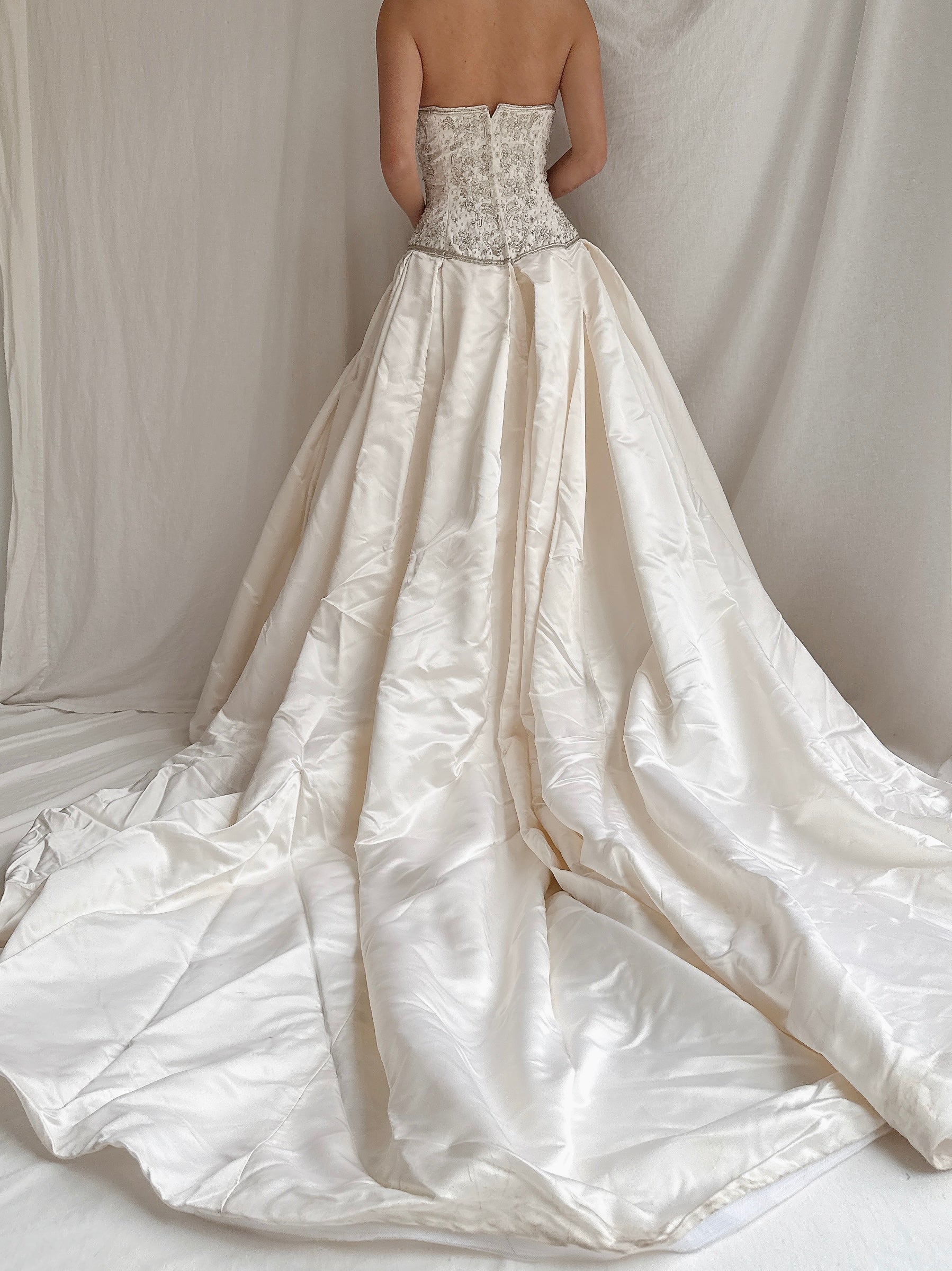 Vintage Silk Strapless Gown - M