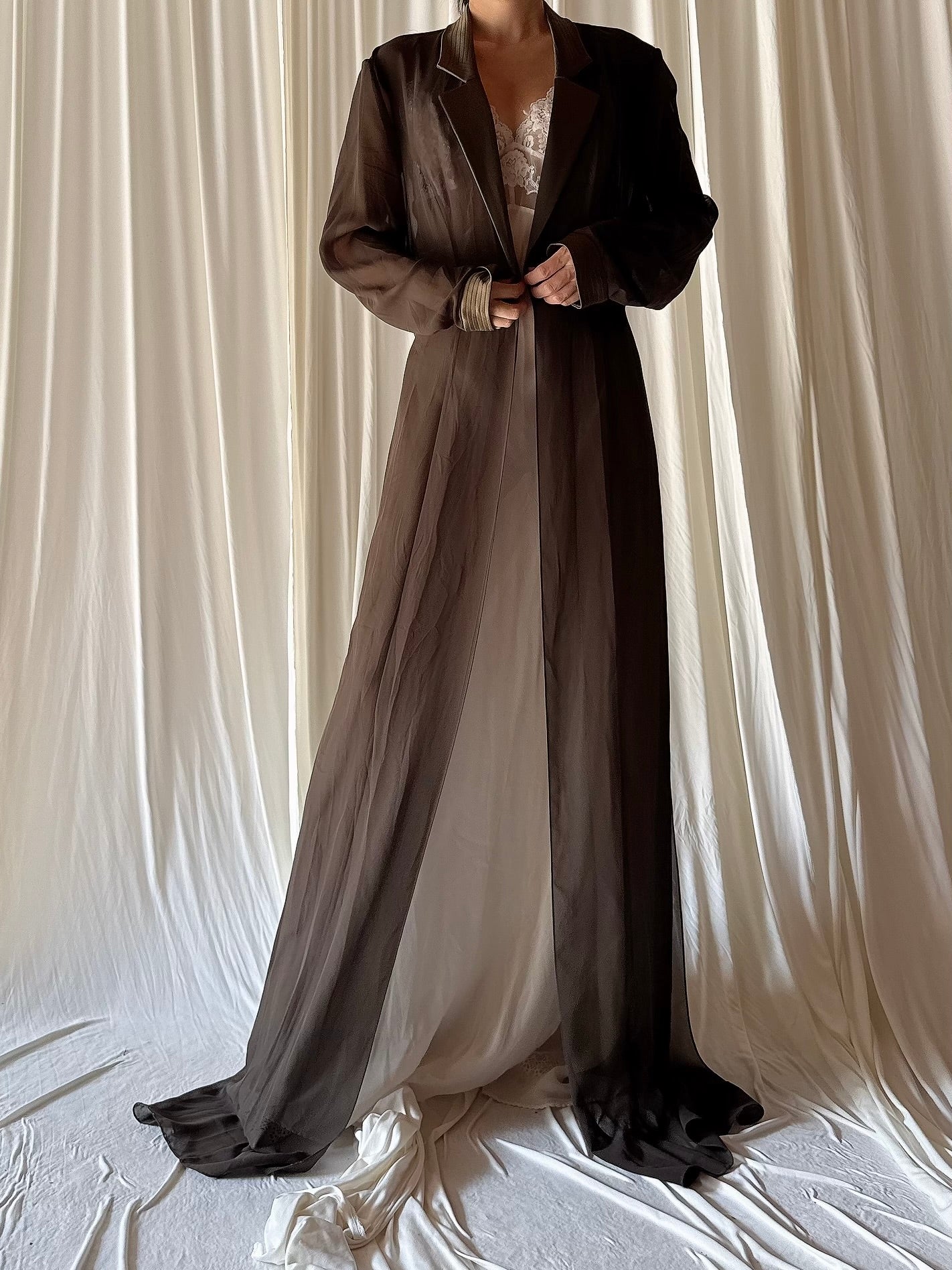Vintage Moss Green Chiffon Duster - OSFM