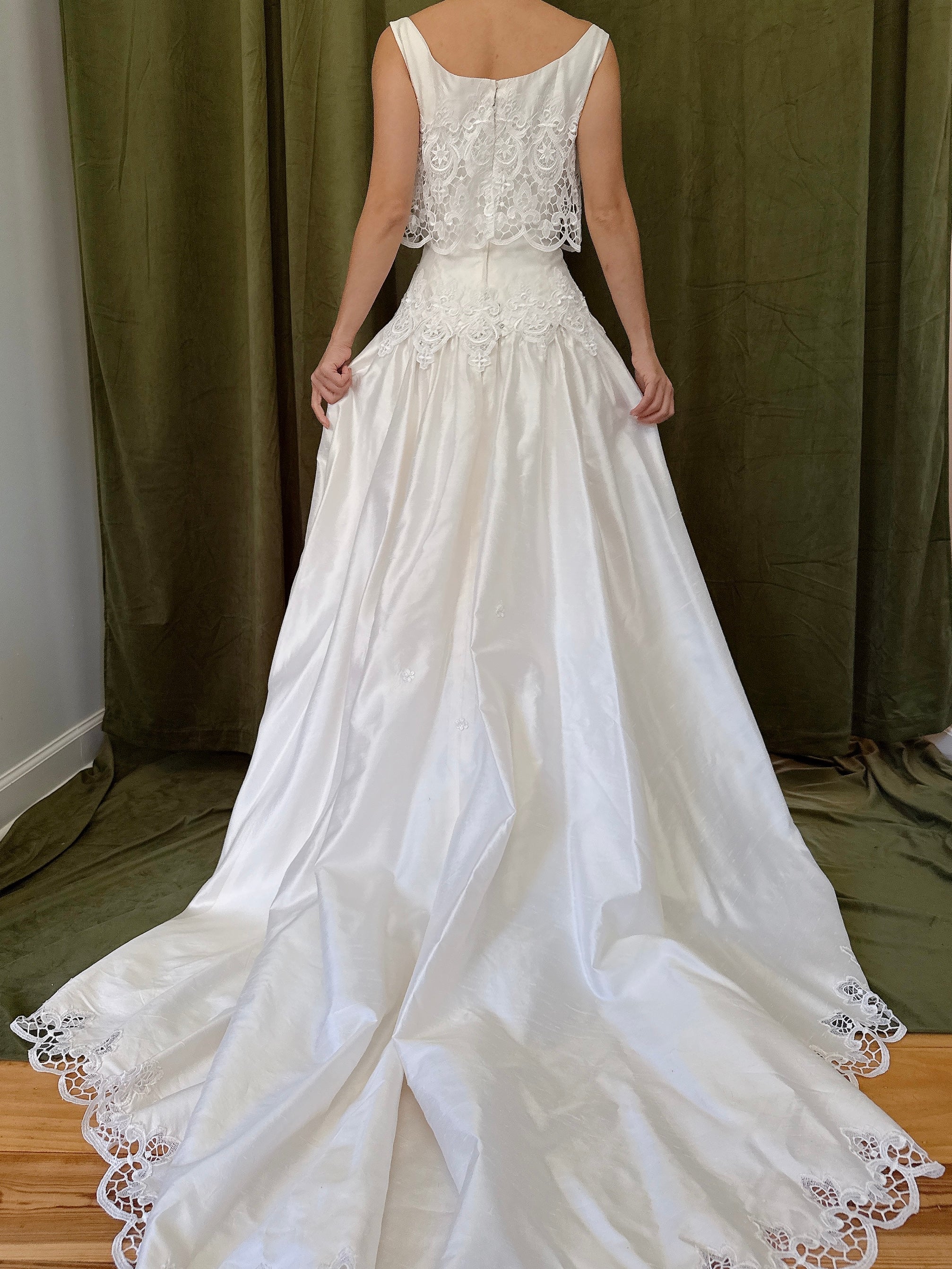 Vintage Raw Silk Embroidered Cutout Gown - S/4