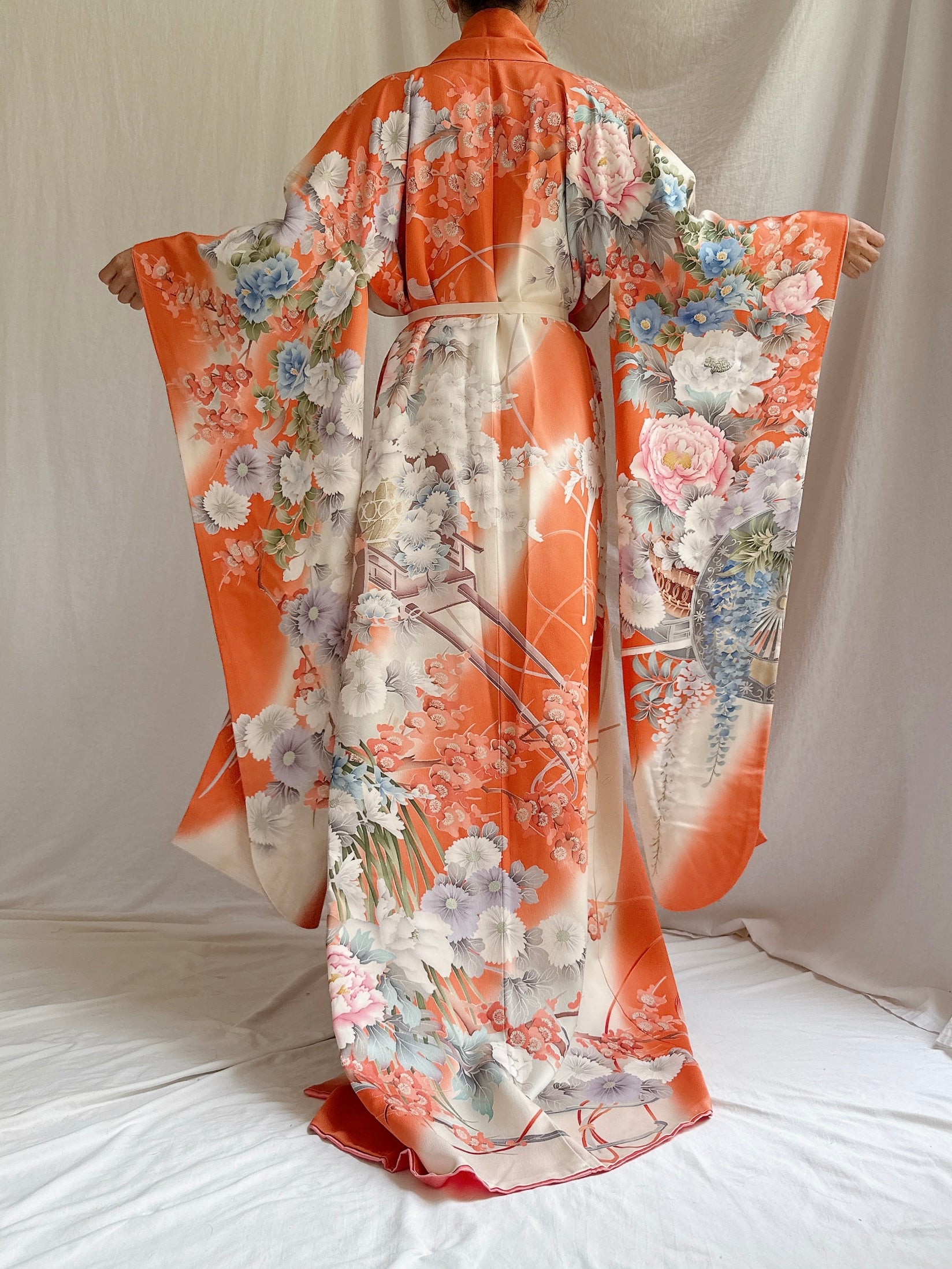 Vintage Orange Silk Kimono - OSFM