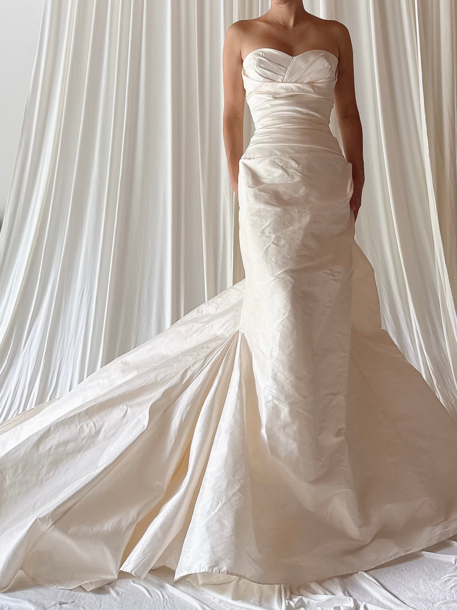 00 Pronovias Silk Draped Gown - Size 2