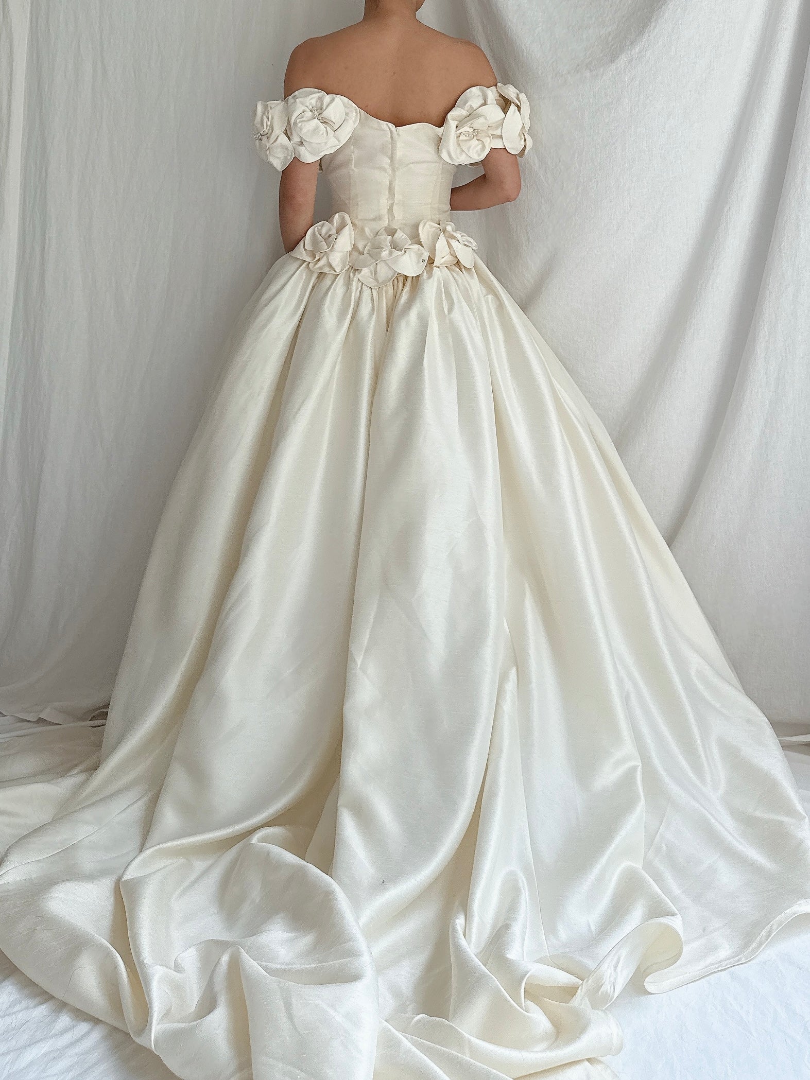 Vintage Raw Silk Basque Waist Gown - S