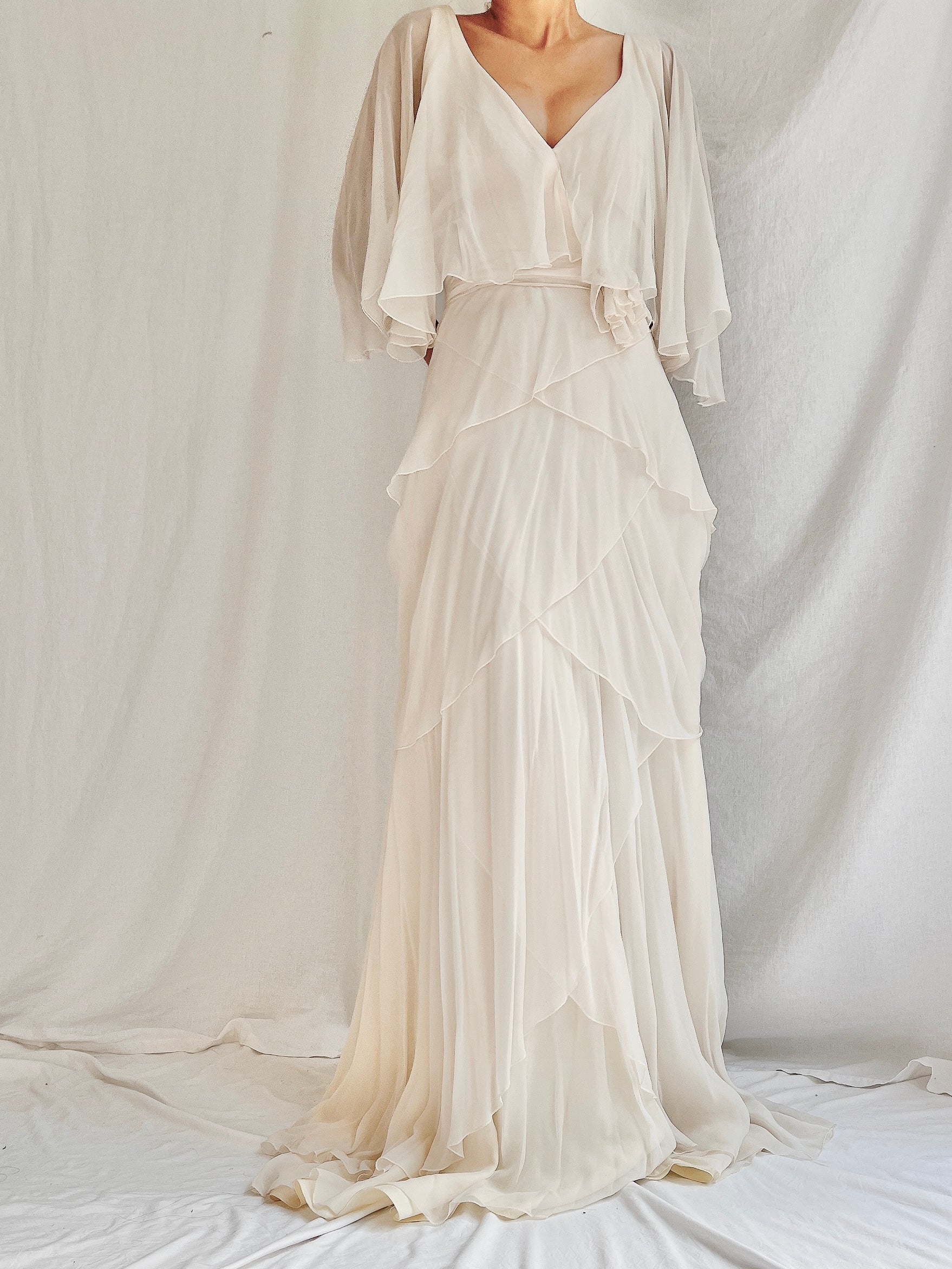 1970s Chiffon Tiered Gown - S