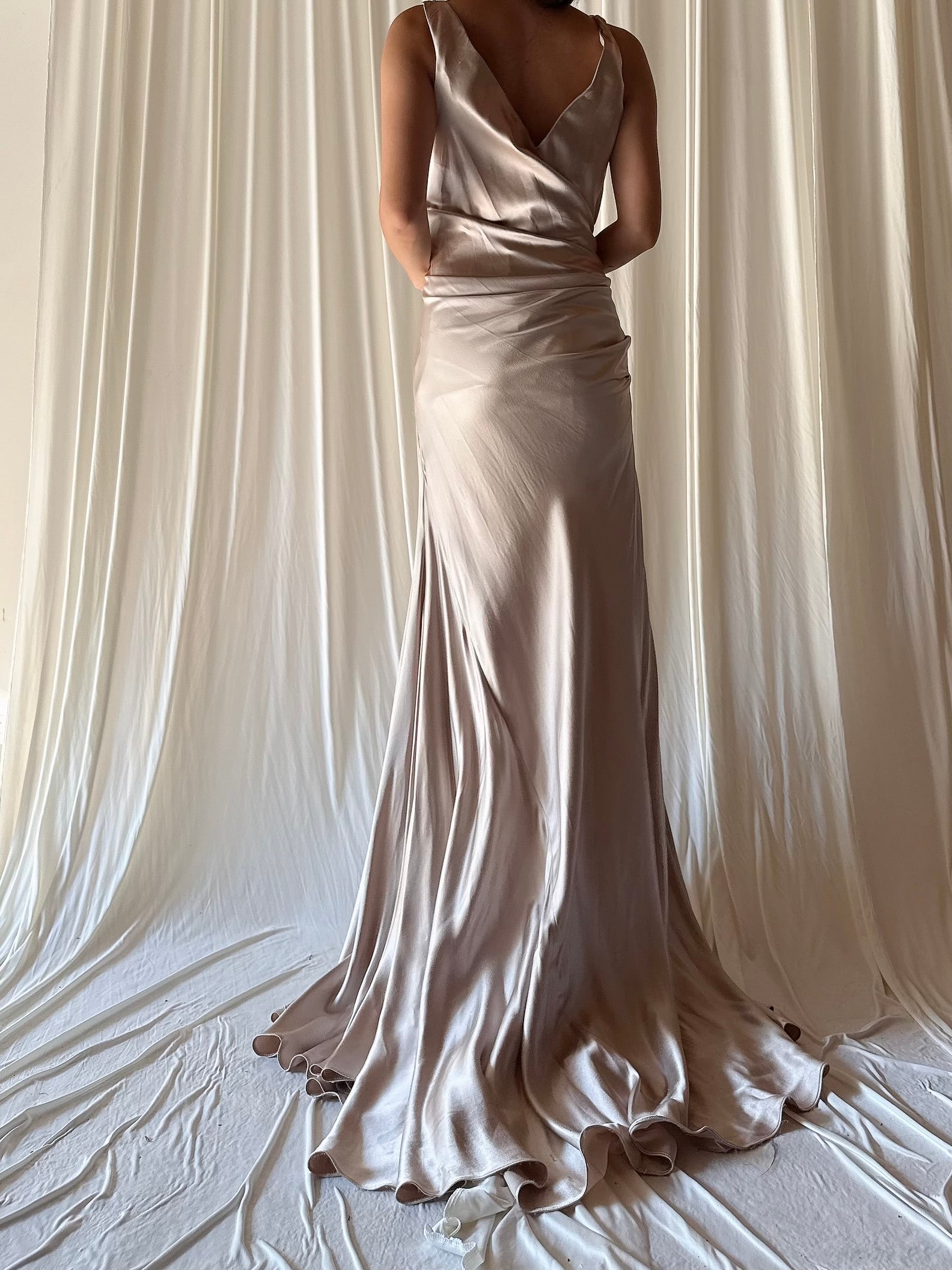 Vintage Silk Draped Gown - L