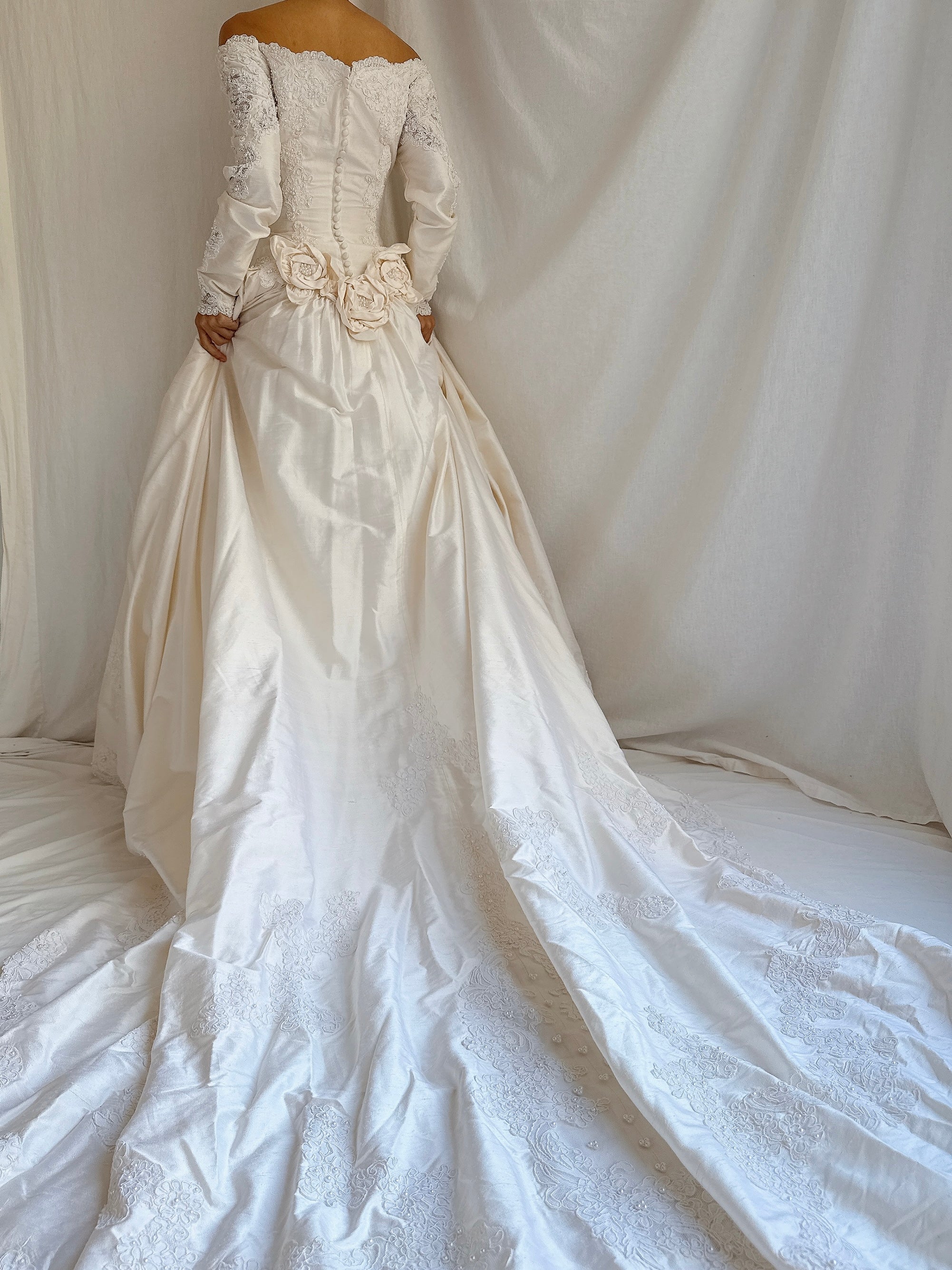 Vintage Long Sleeve Silk Gown - S