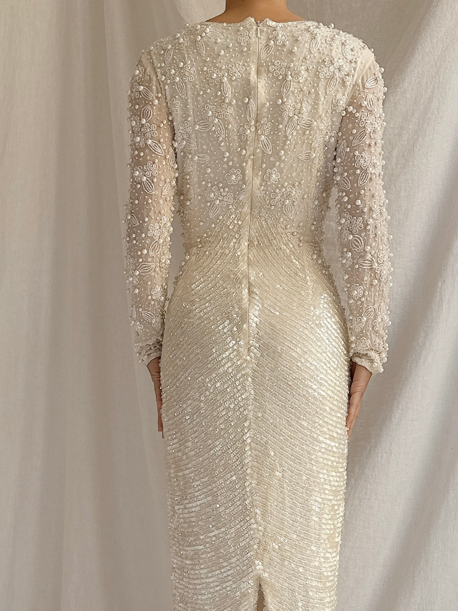 Vintage I. Magnin Silk Beaded Dress - S