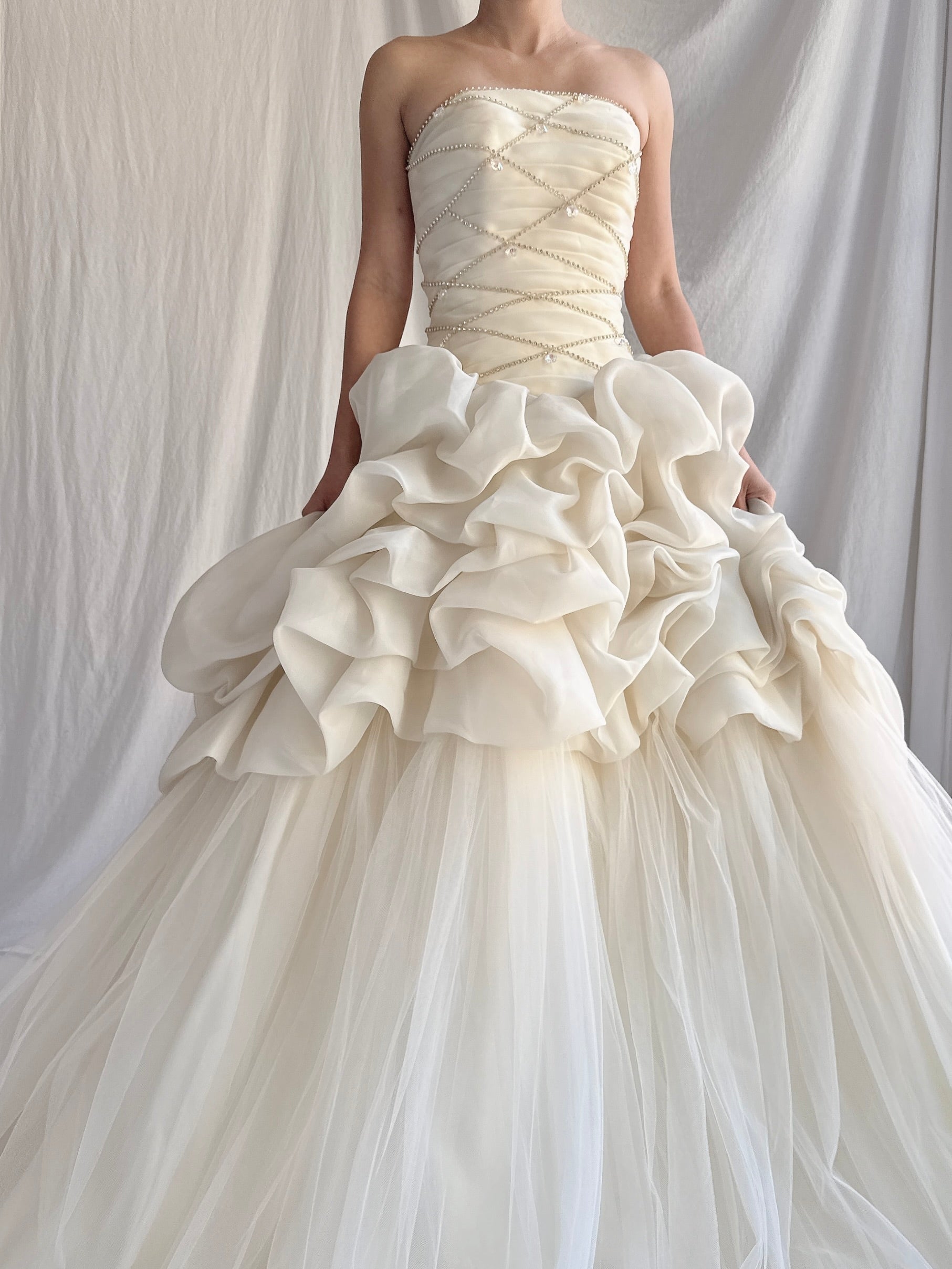 Vintage Buttercream Ruffle Organza Gown - S