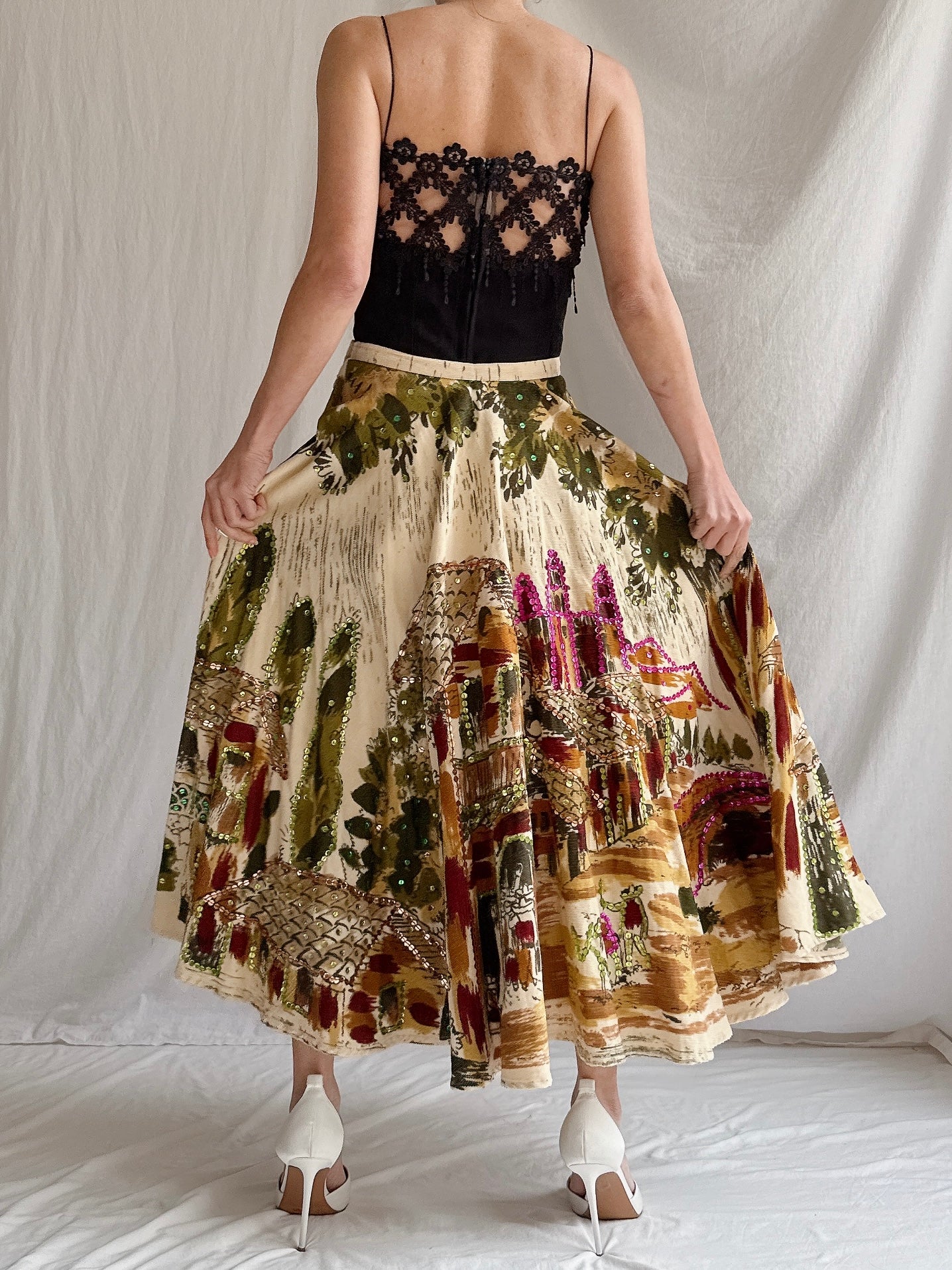 Vintage Monica Sequined Landscape Skirt - M