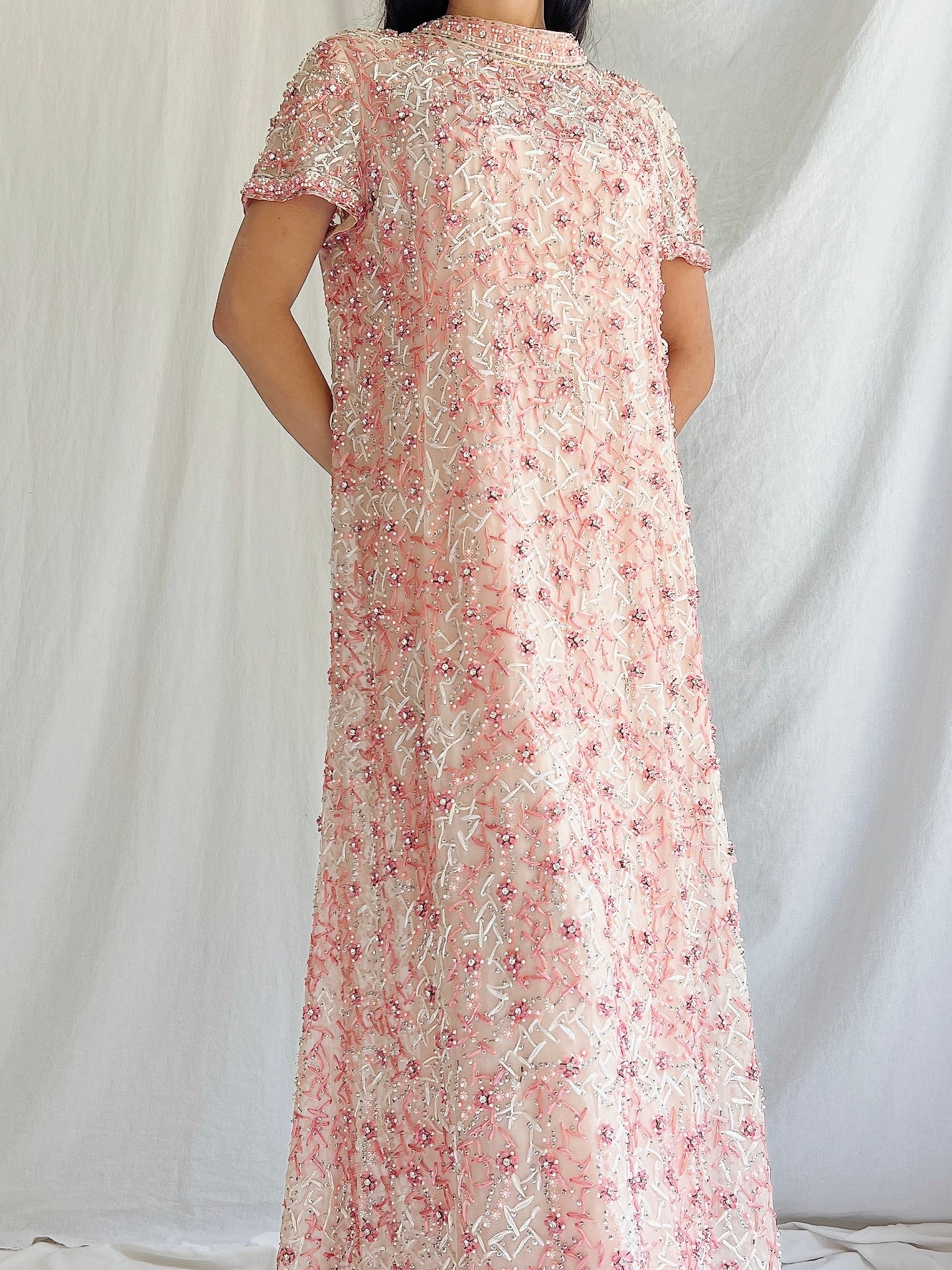 1960s Silk Organza Hand-Embroidered Gown - M/L