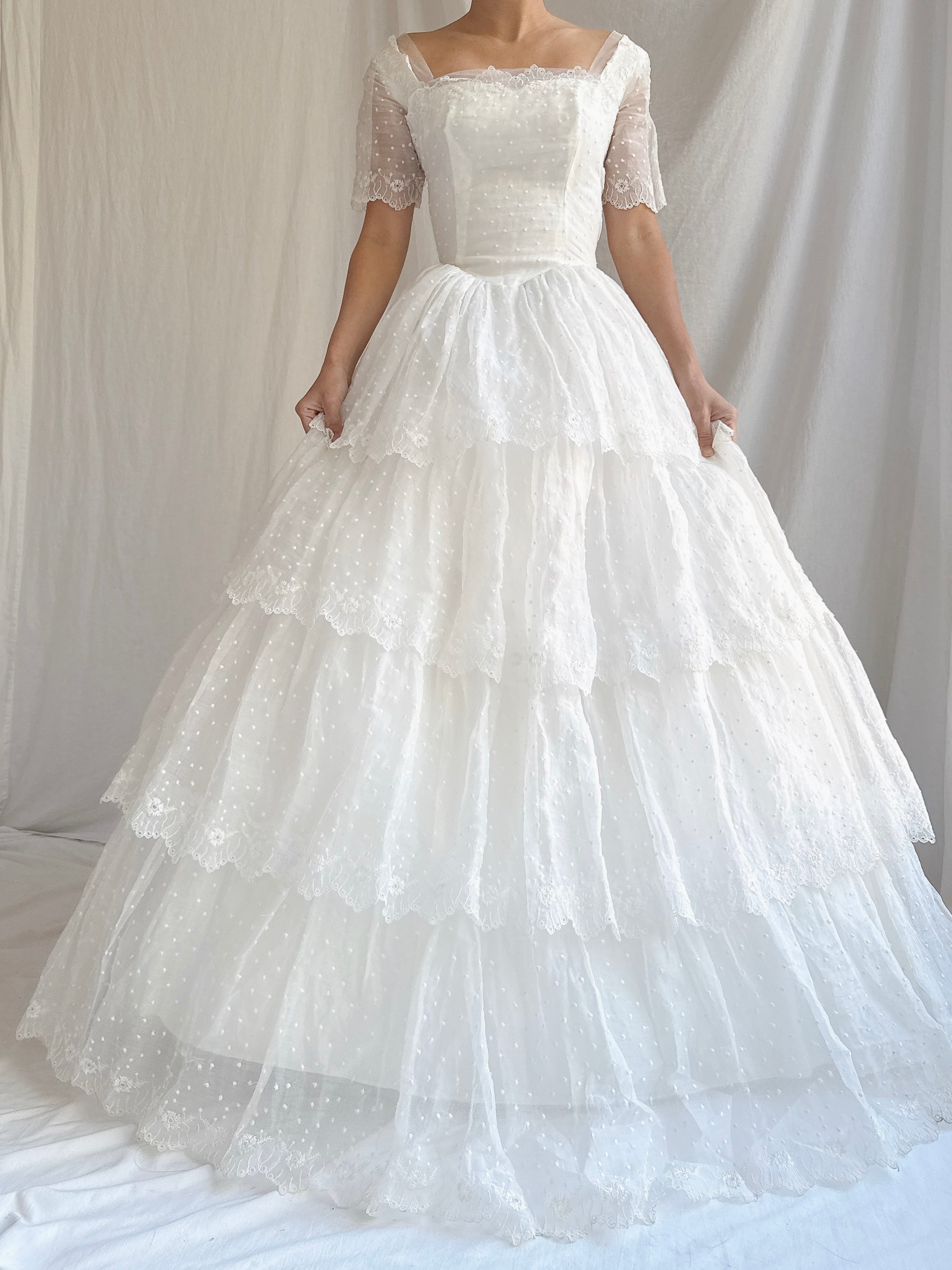 1950s Organdy Tiered Gown - XS