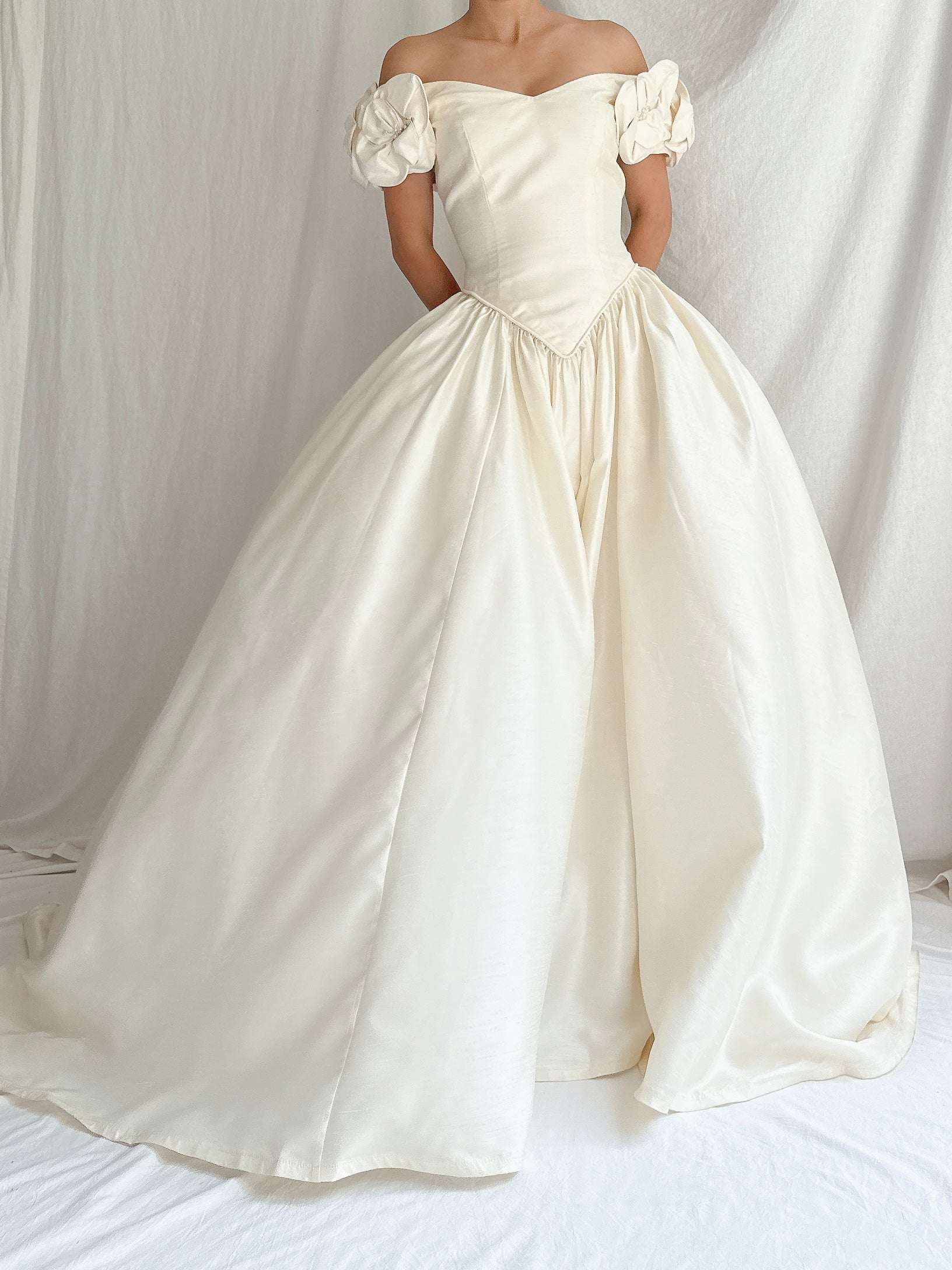 Vintage Raw Silk Basque Waist Gown - S