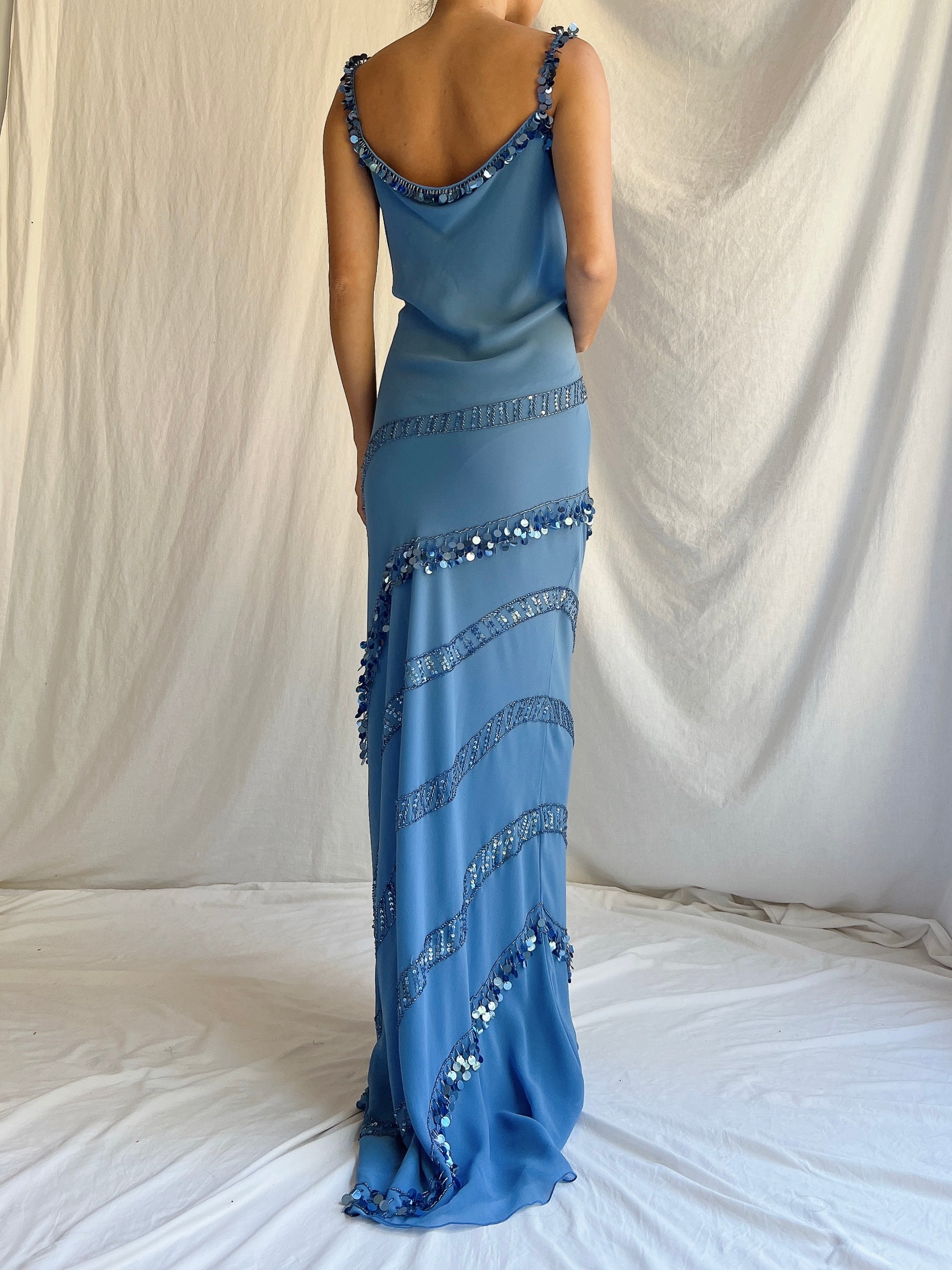 Vintage Blue Silk Crepe Gown - M/L