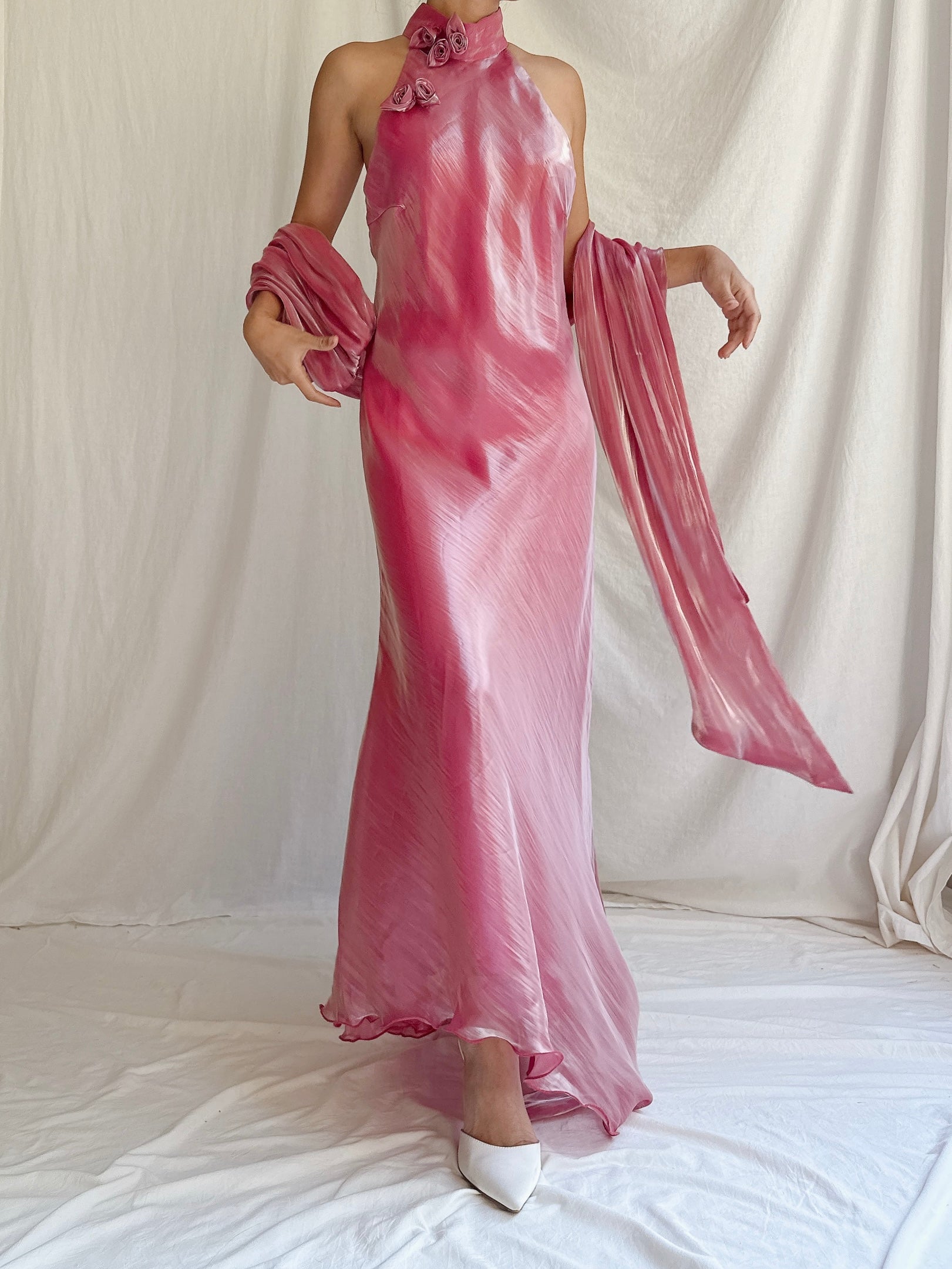 Vintage Iridescent Watermelon Halter Dress - S