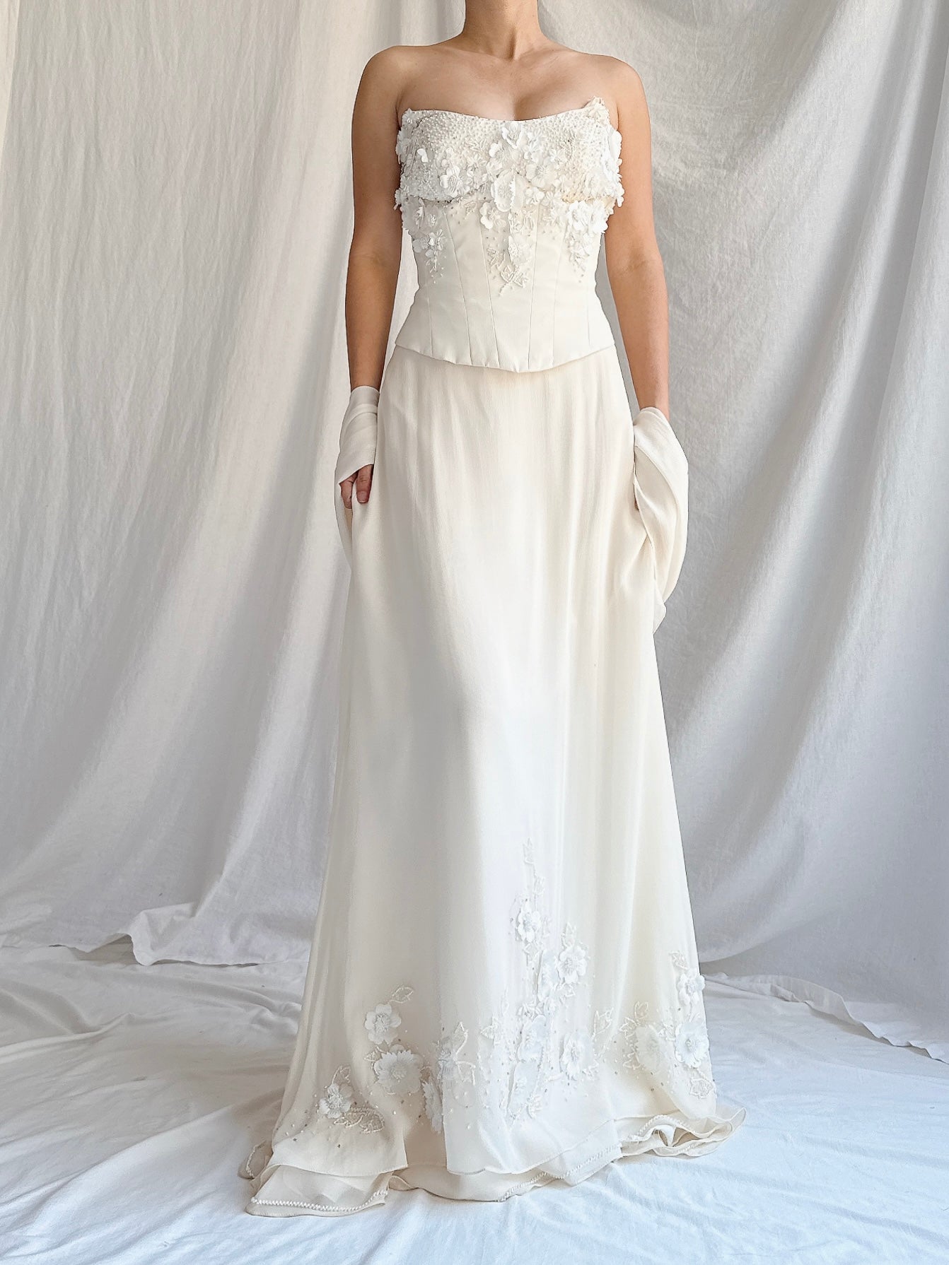 1990s Silk 3-Piece Floral Applique Set - S/4