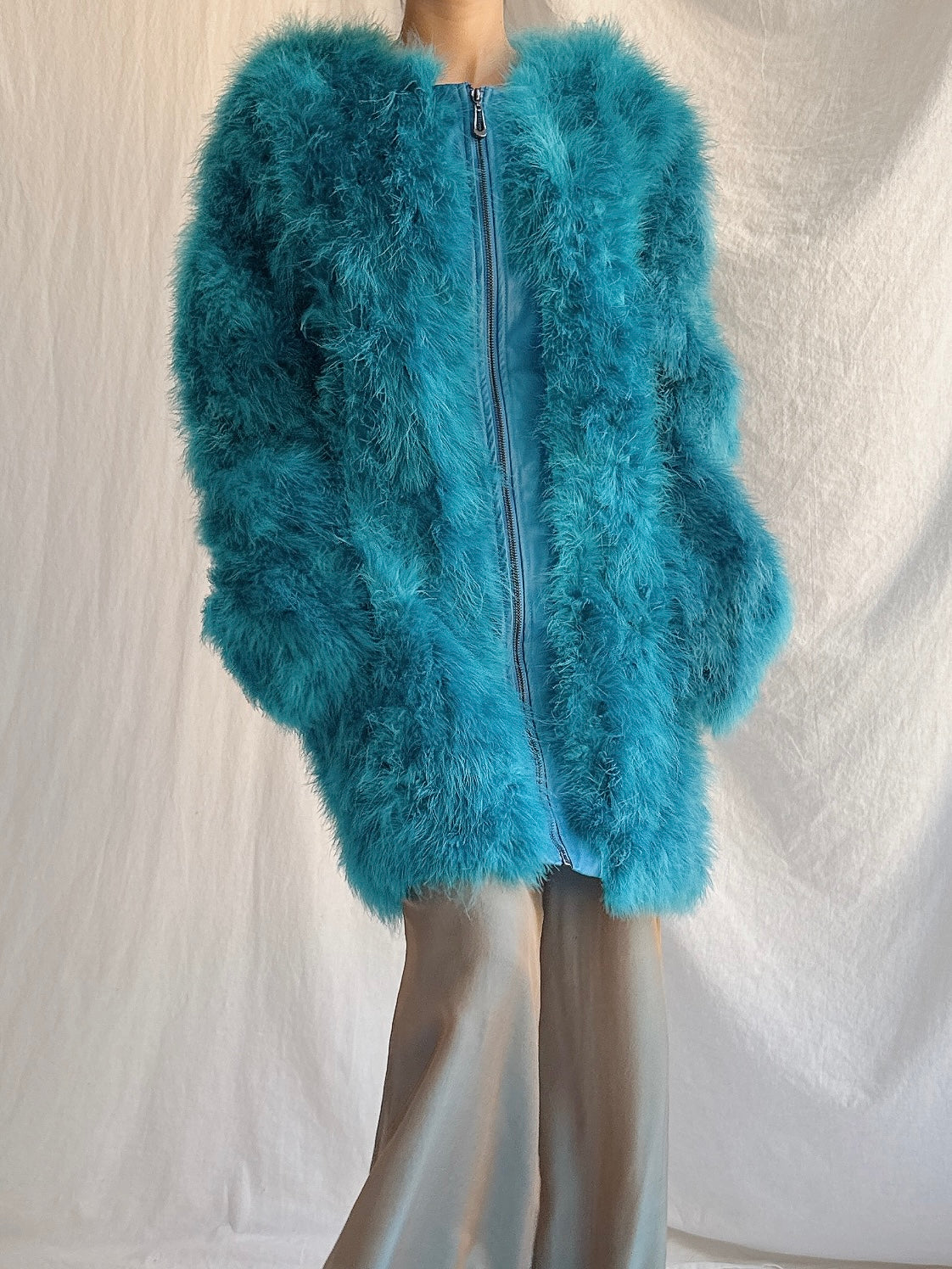 Vintage Leather/Feather Coat - M