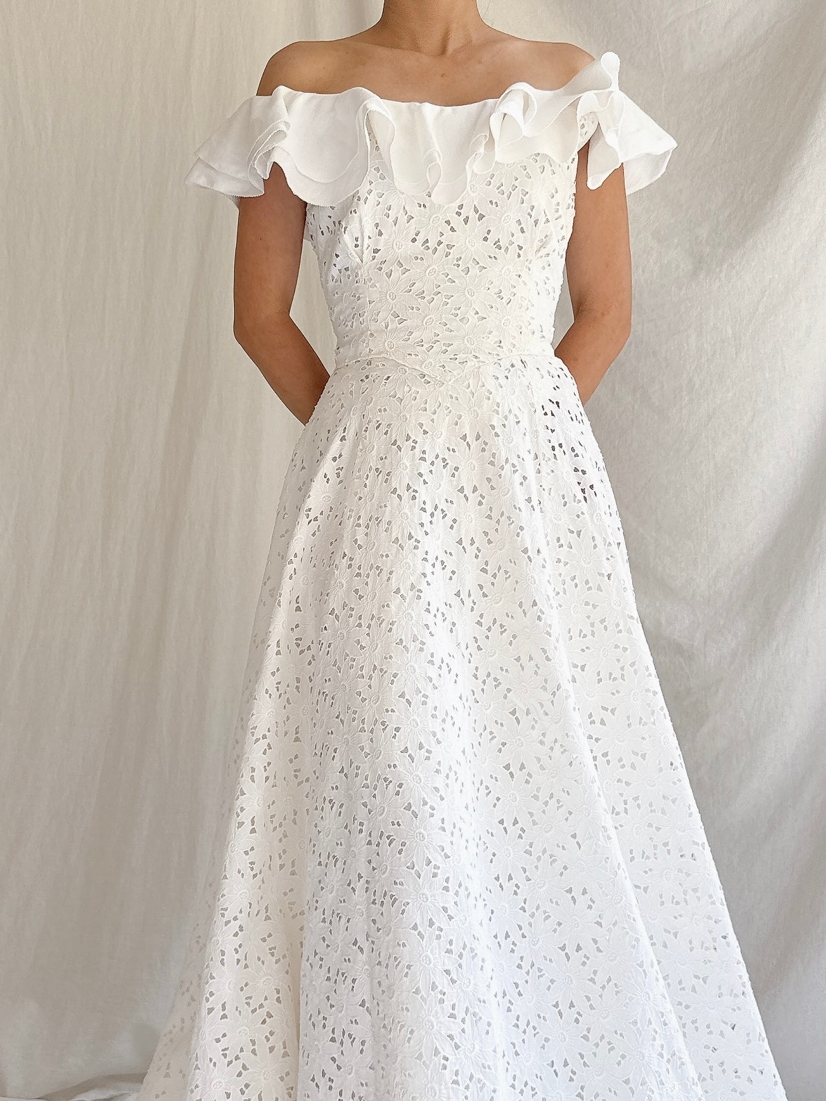 1930s Cutout Ruffle Cotton Dress - XS