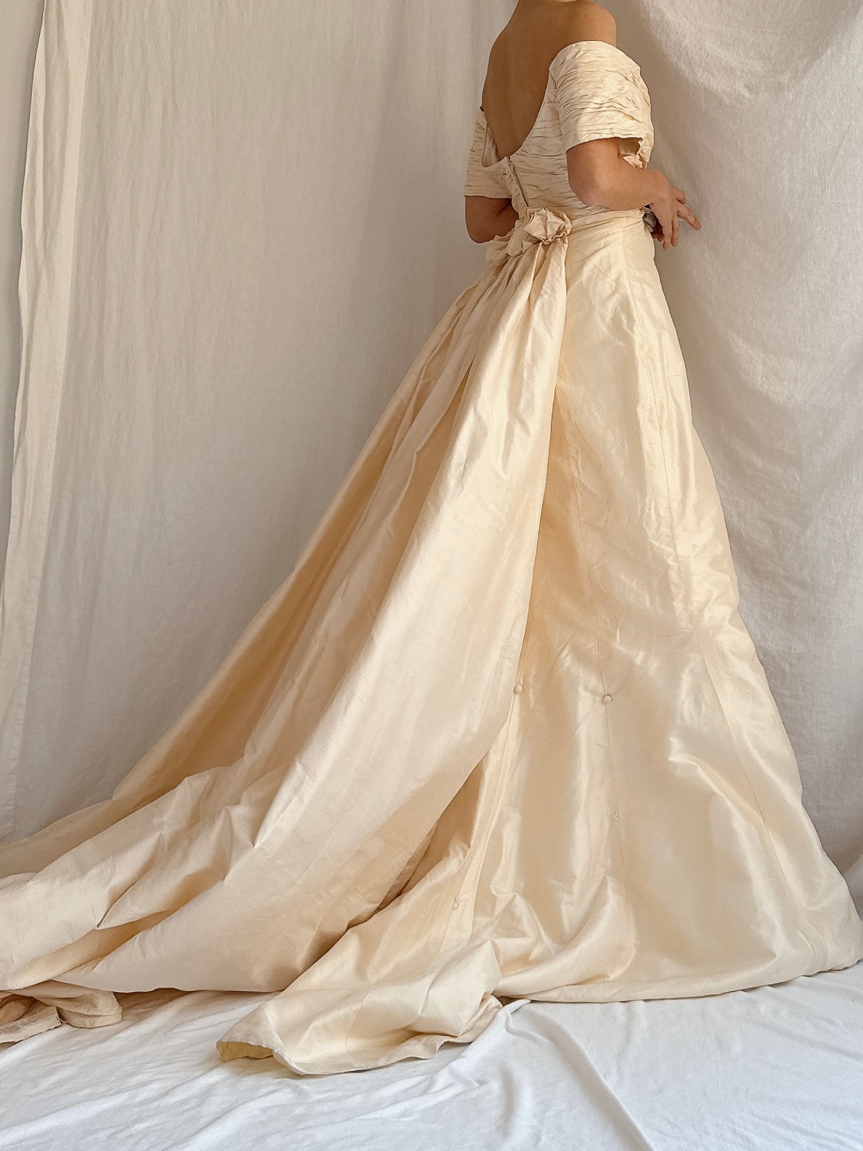 Vintage Silk 2-Piece Off-the-Shoulder Gown - S