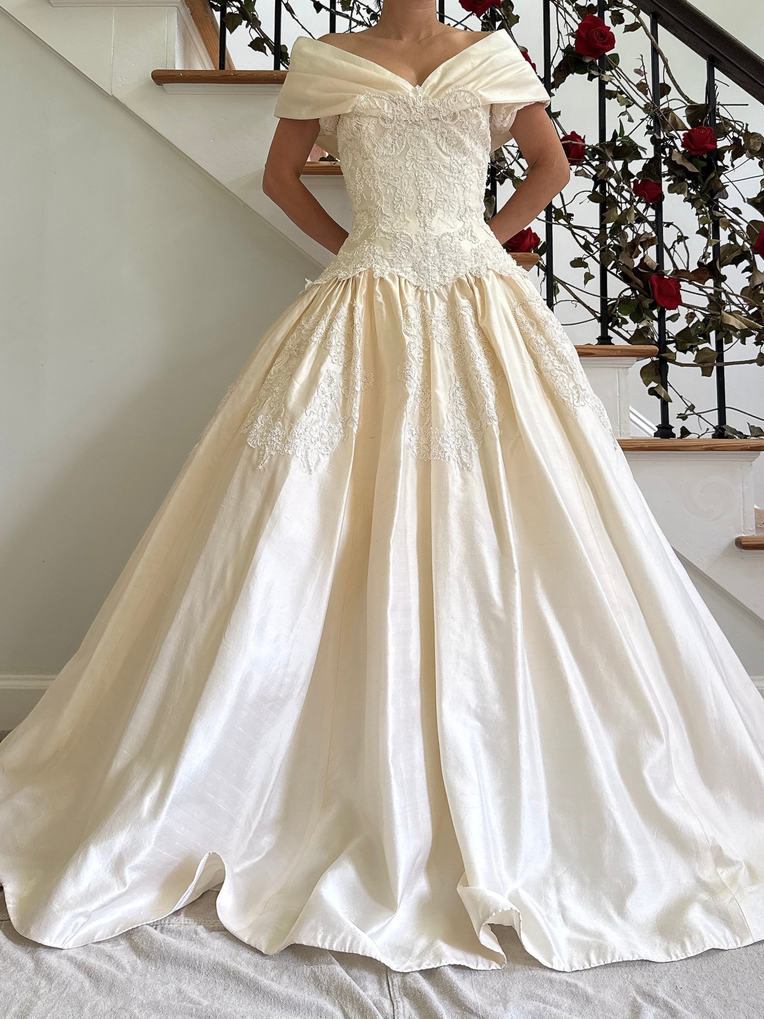 Vintage Saks 5th Ave Silk Off-the-Shoulder Gown - M