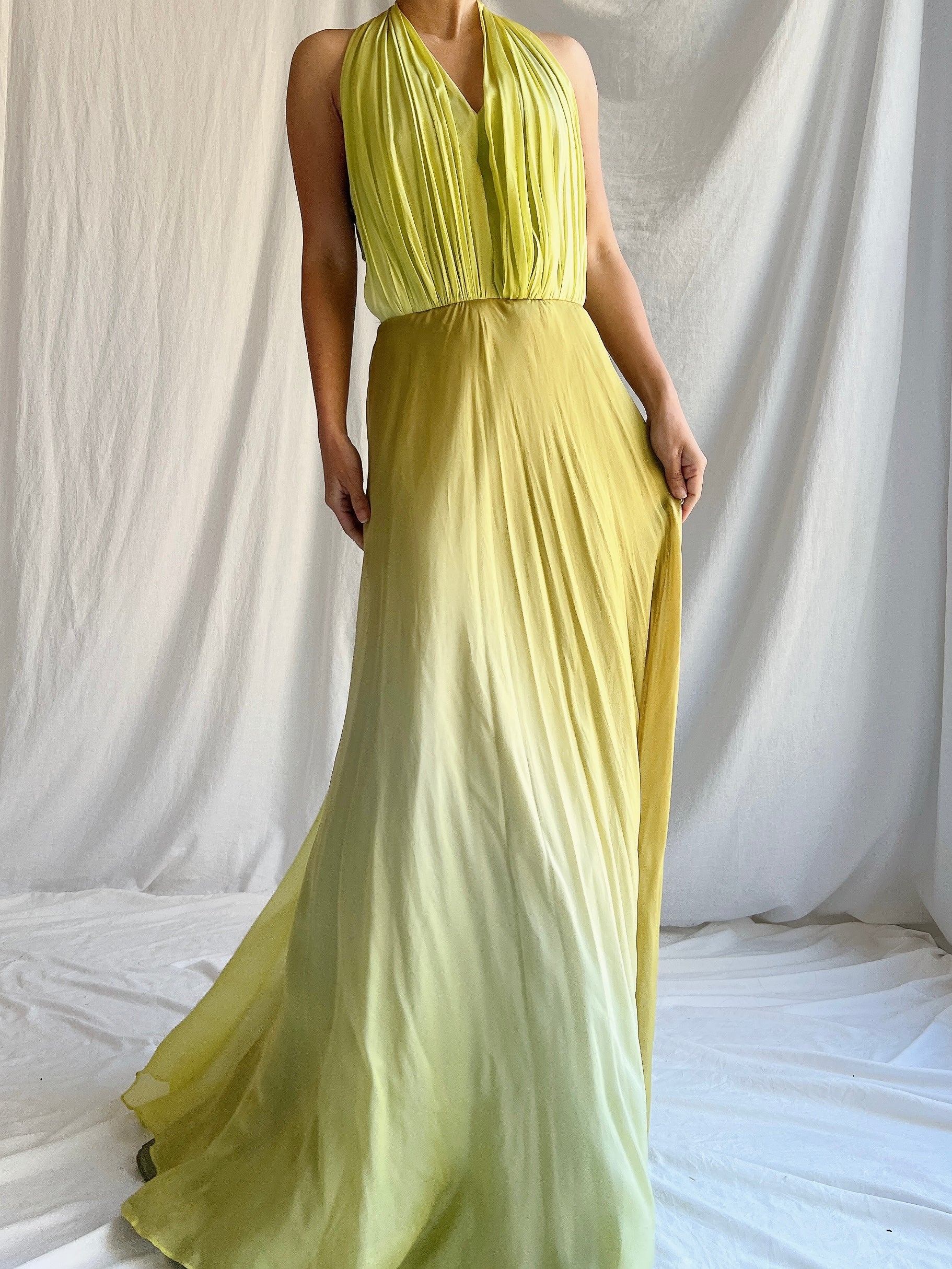 Vintage Silk Chartreuse Ombre Gown - M