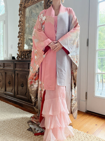 Pink/Coral Silk Kimono